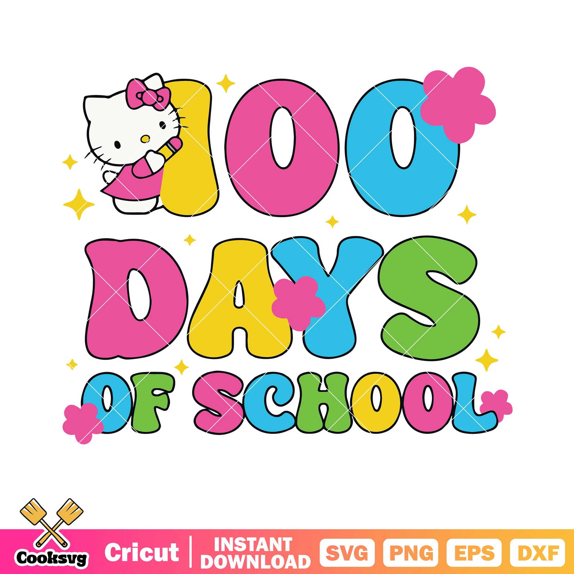 100 days of school svg, hello kitty svg, pink bow tie svg