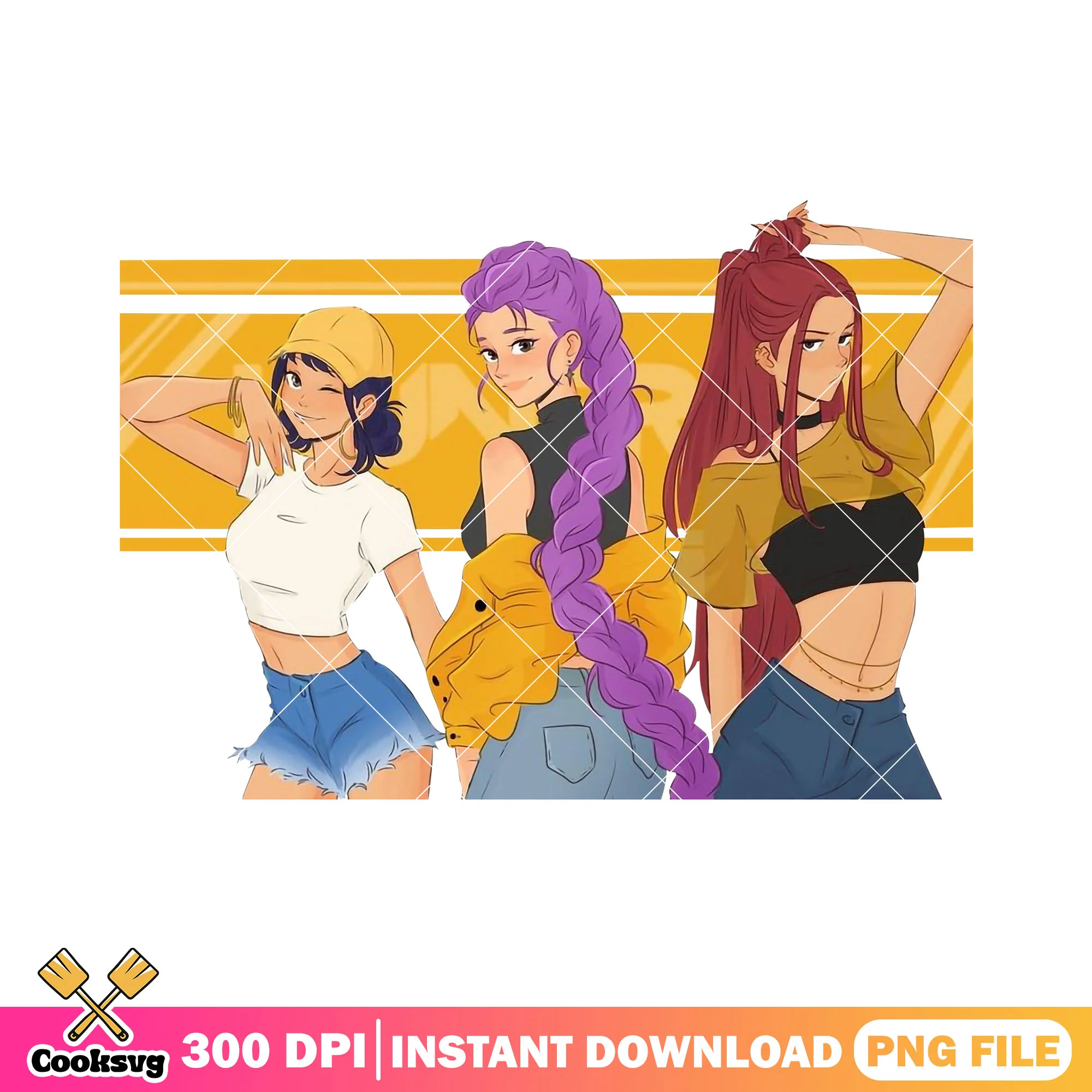3 girl huntrix band png, huntrix kpop png, huntrix girl png