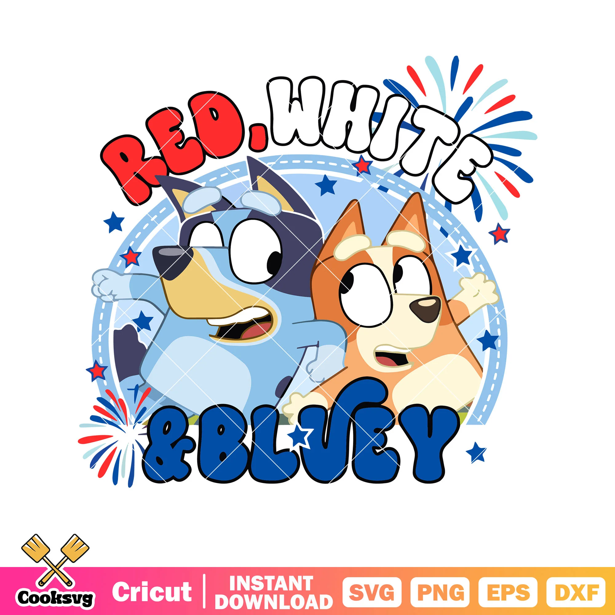 4th of july red white and bluey dog funny svg, bluey bingo svg, bluey dog svg