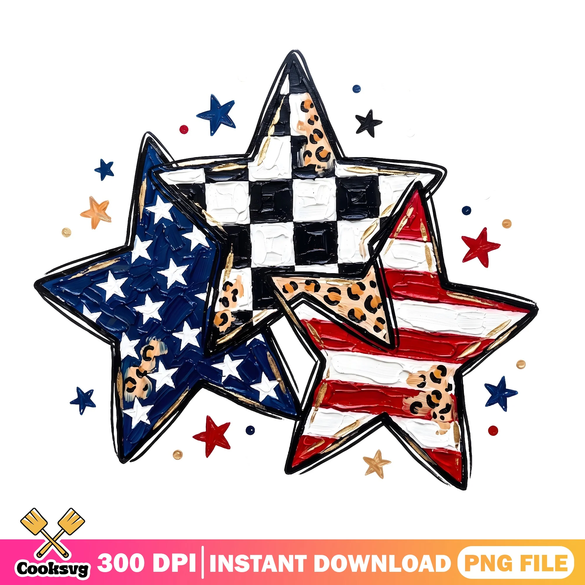 4th Of July Stars Leopard Checkered PNG, American Flag PNG, Patriotic PNG