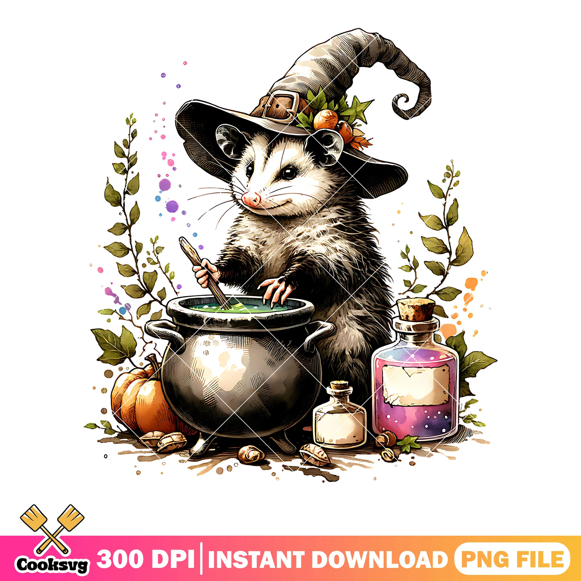 Adorable opposum png, witches cauldron png, halloween scary png