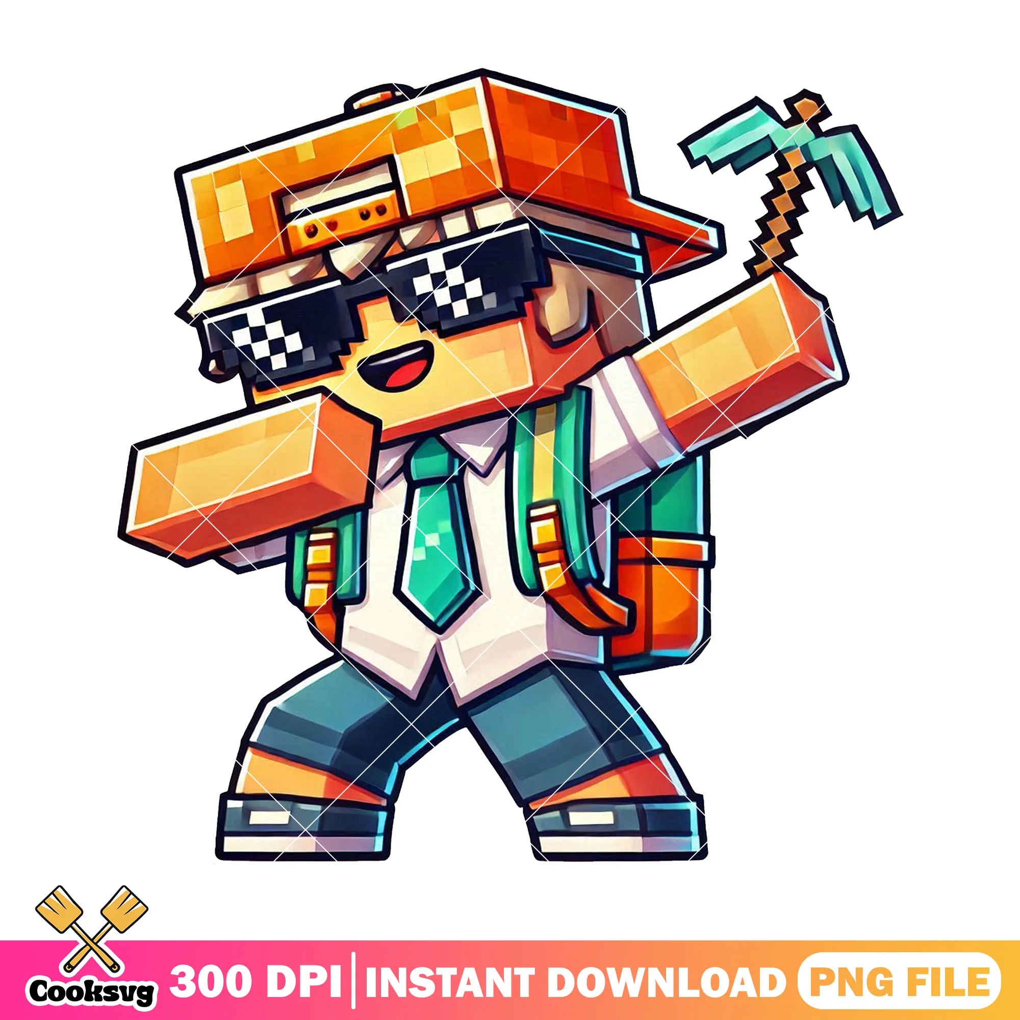 Alex wears sunglasses png, minecraft art png, go back to school png