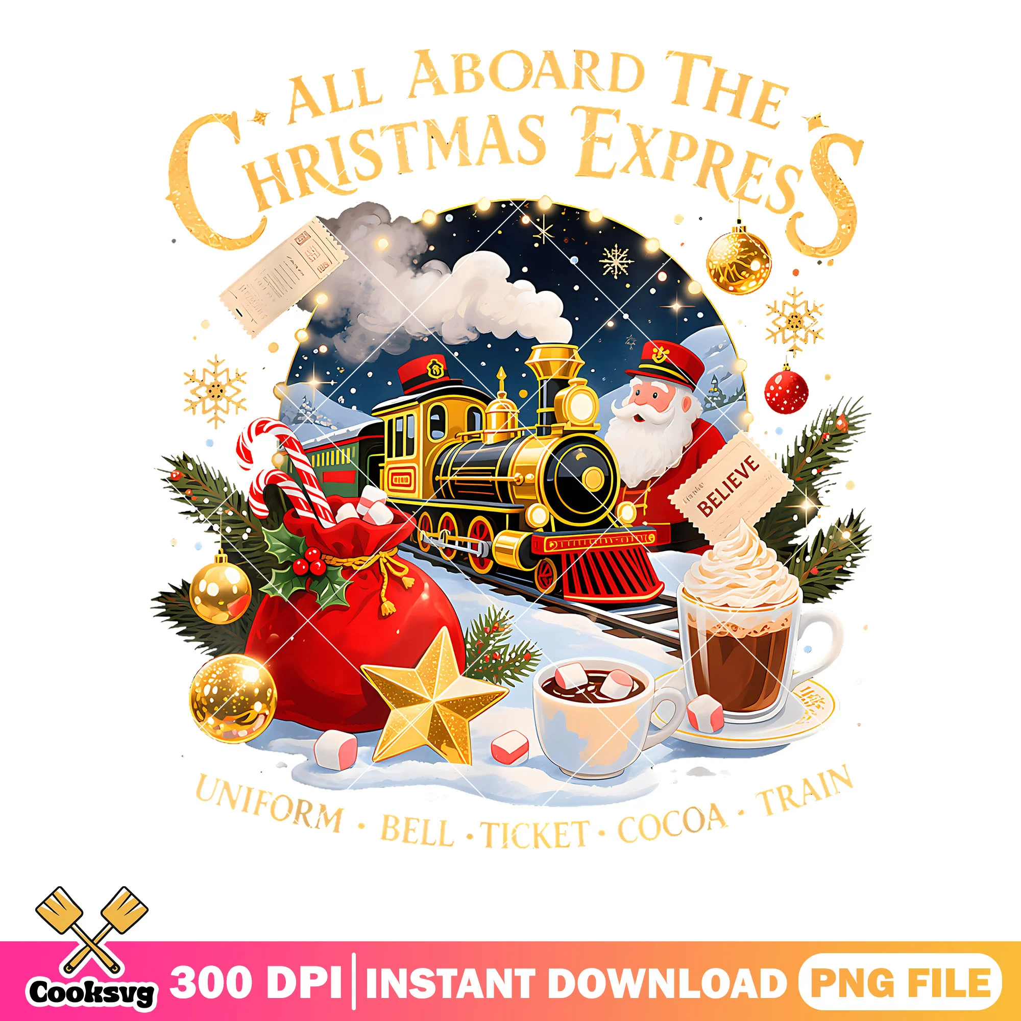 All aboard the christmas express png, merry christmas png, santa png