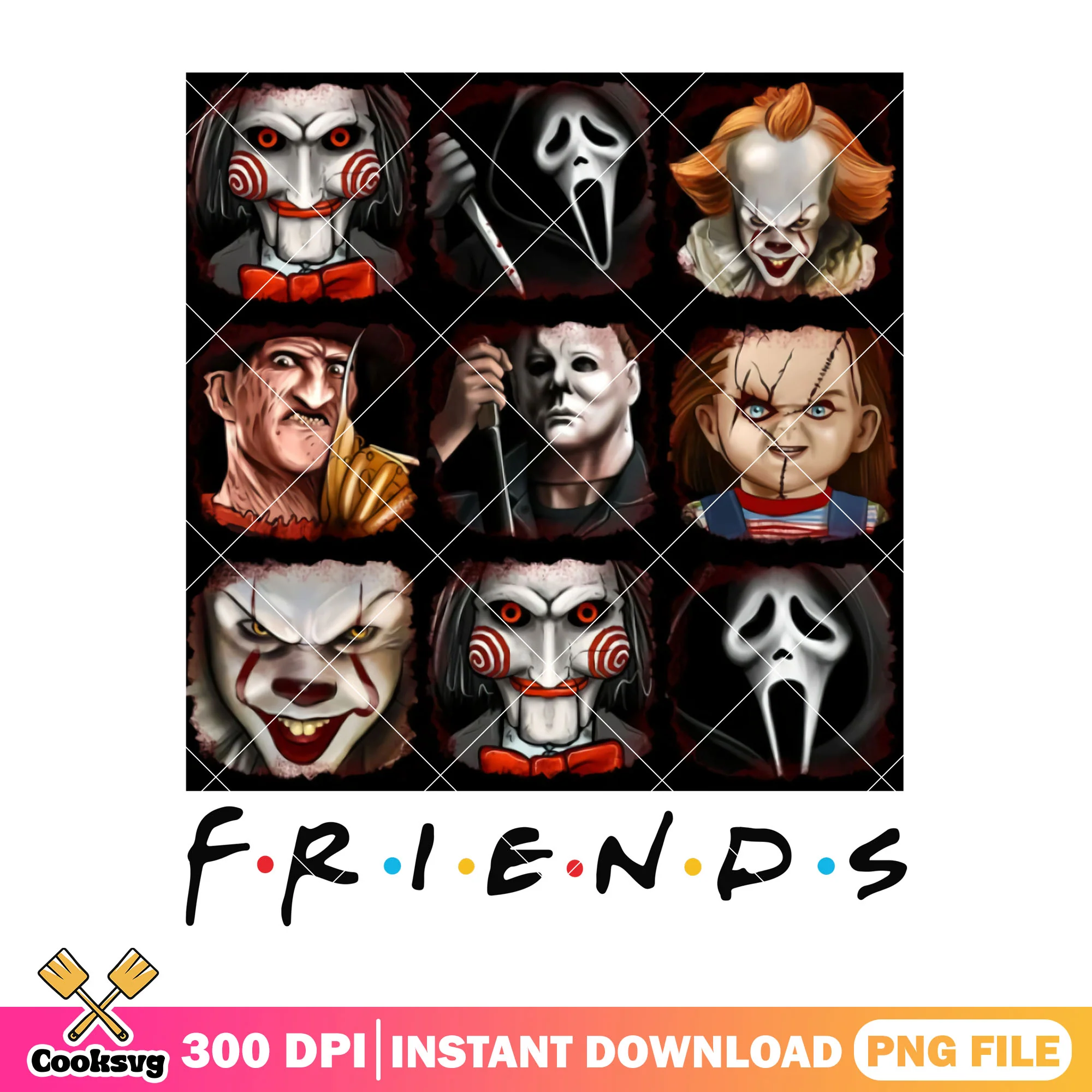 All casts of horror movies design png, scary friends png, halloween png