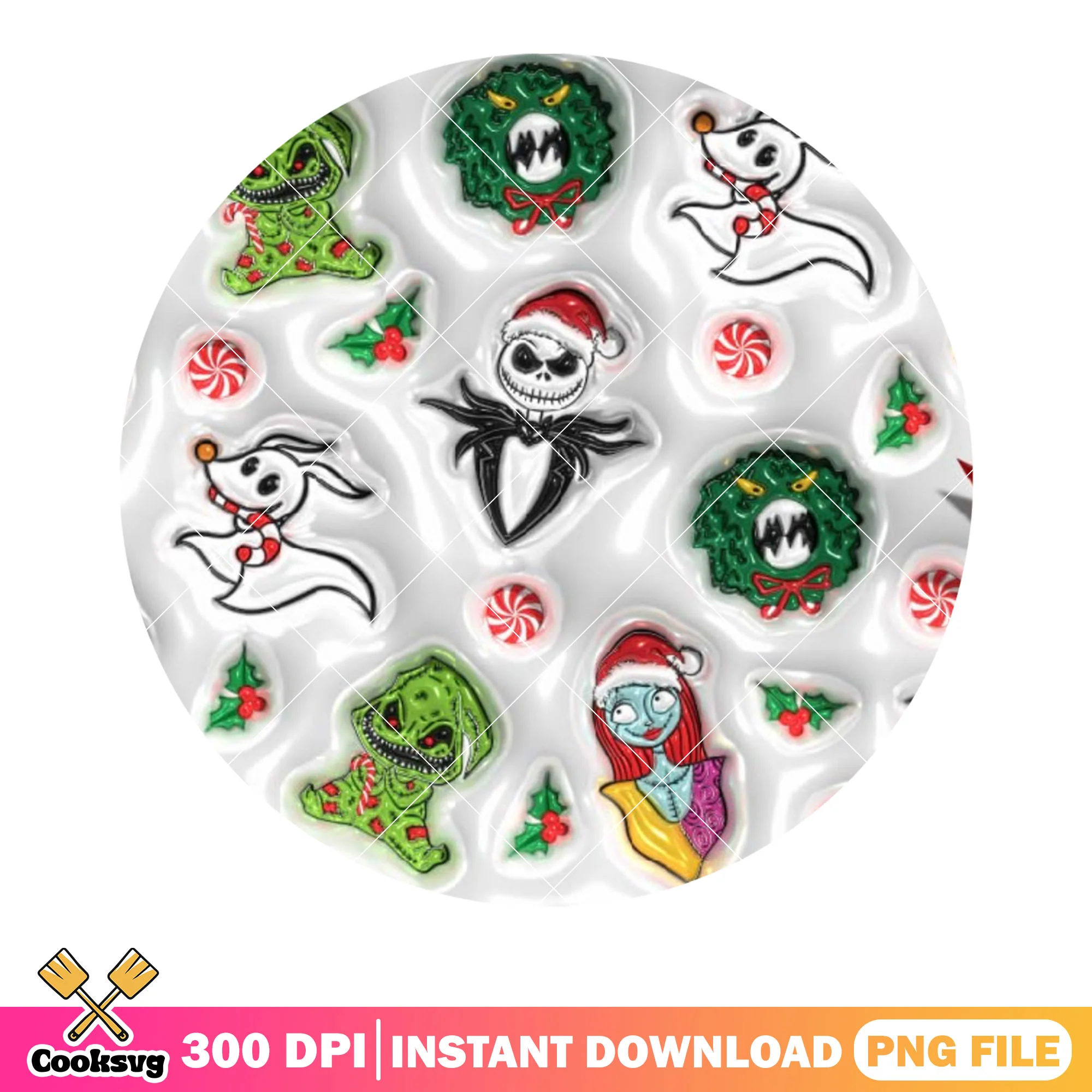 All christmas monster png, christmas wreath png, jack skelington png