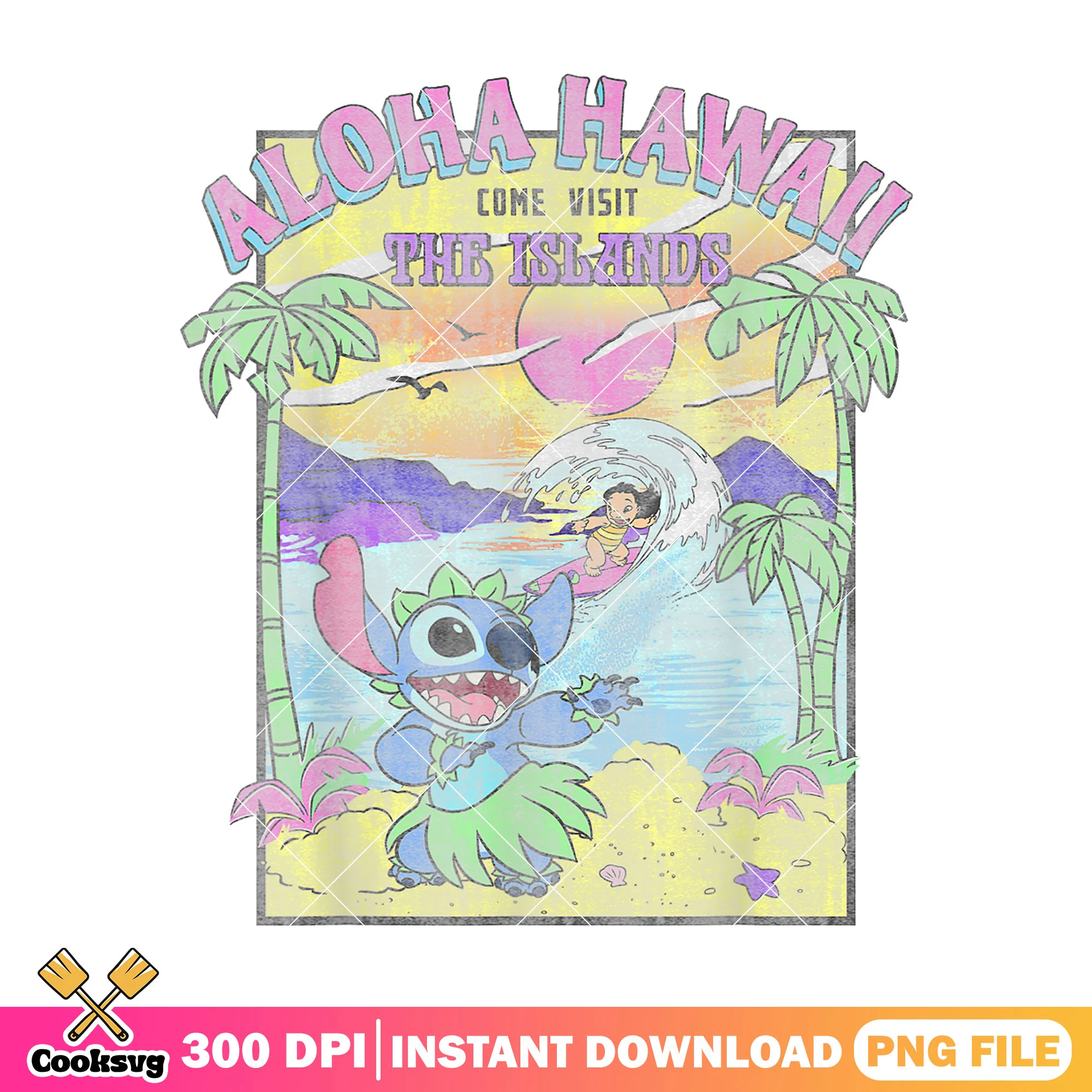 Aloha hawaii islands stitch png, lilo stitch png, stitch hawaii png