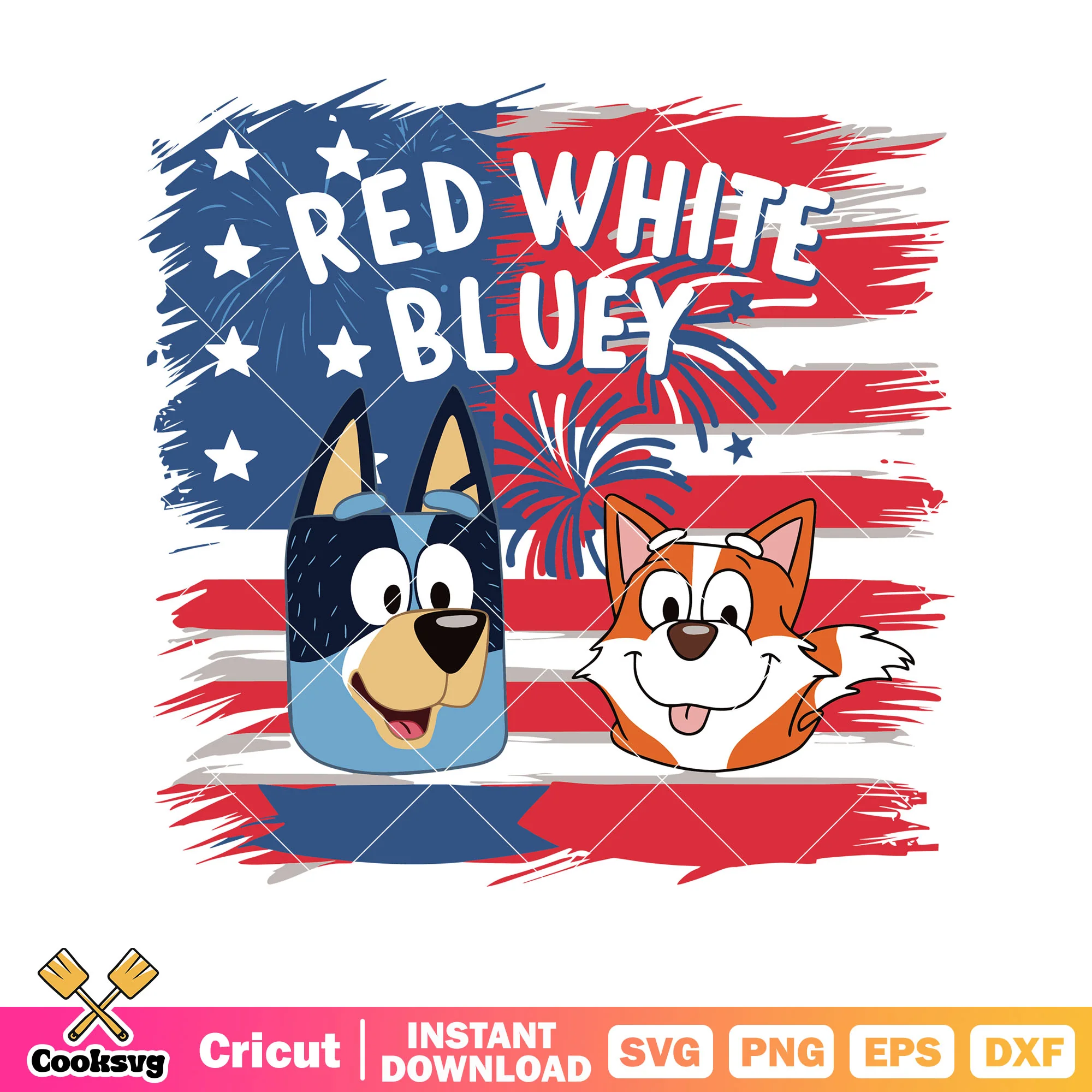 America red white bluey 4th of july svg, bluey friends svg, cartoon bluey svg
