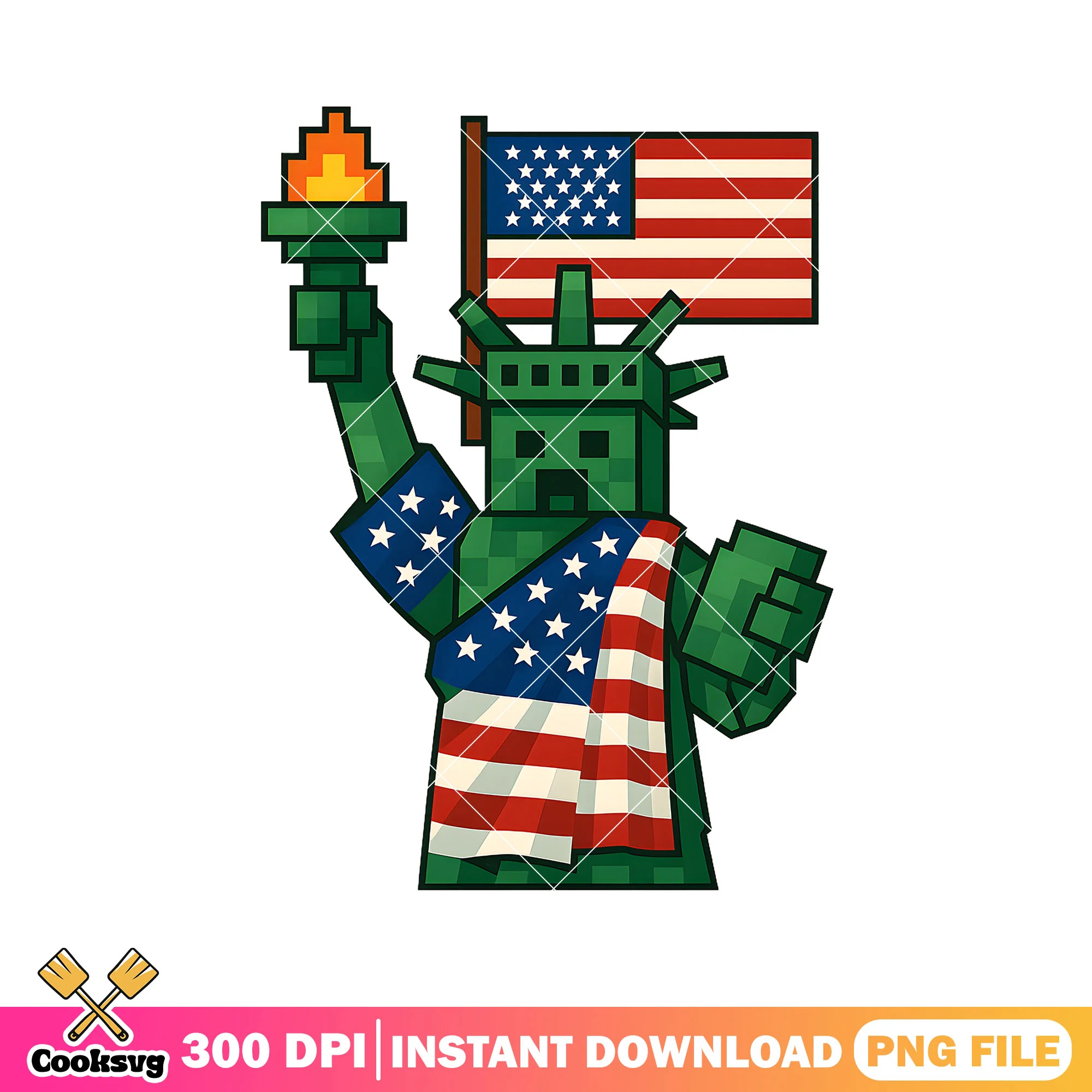 America statue creeper png, minecraft 4th july png, kids patriotic png