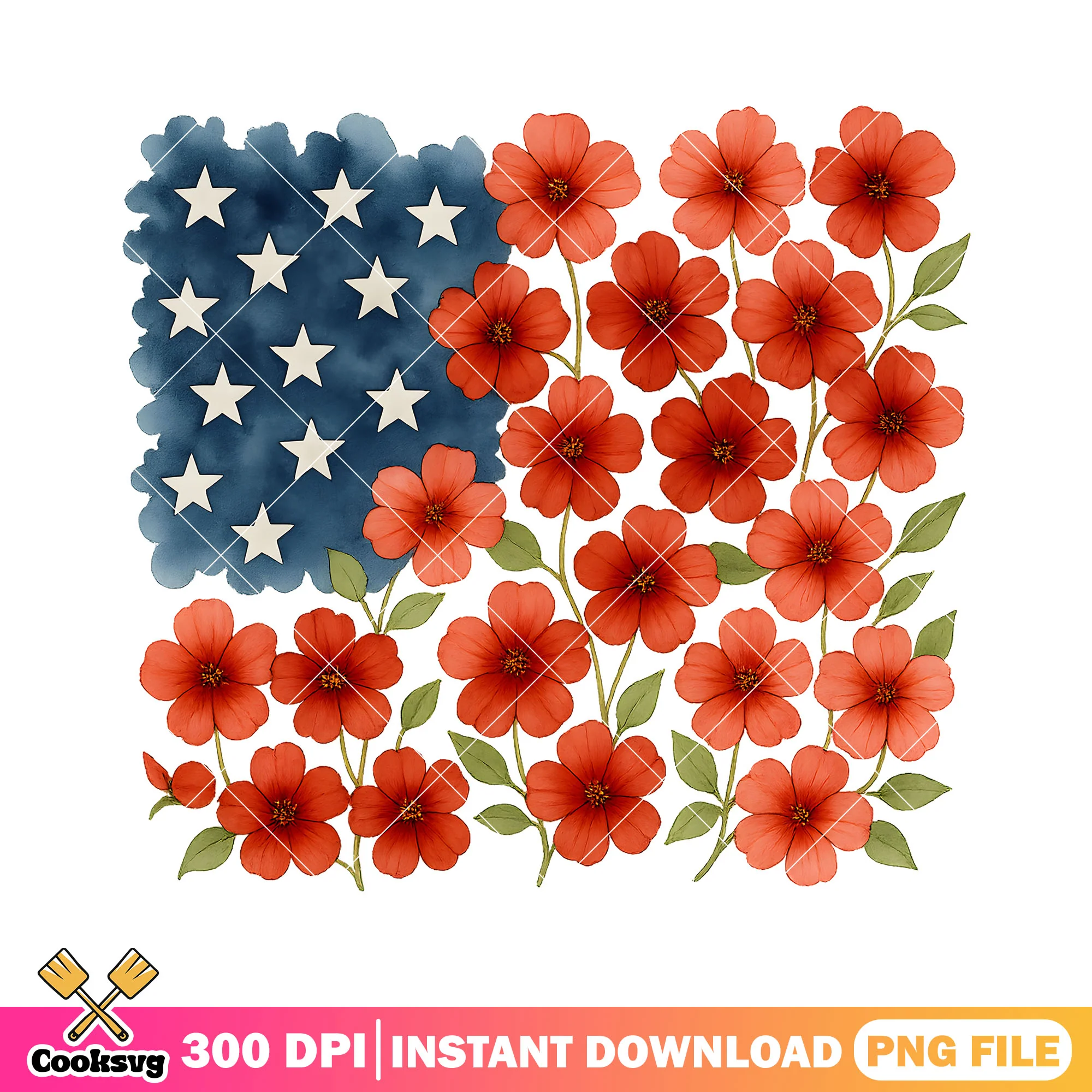 American flag with flower png, america flag png, love america png