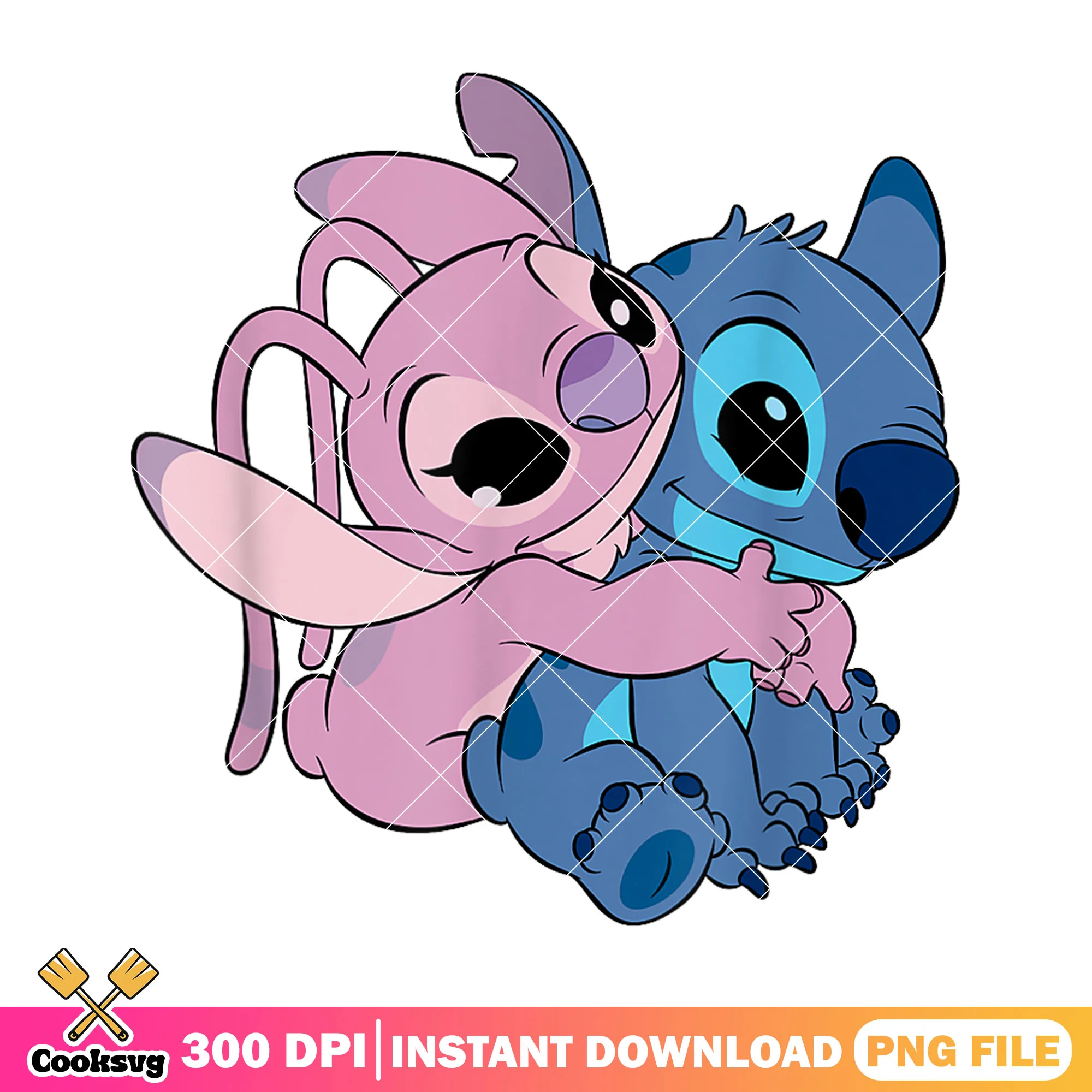 Angel and stitch hug together png, angel stitch png, stitch love png