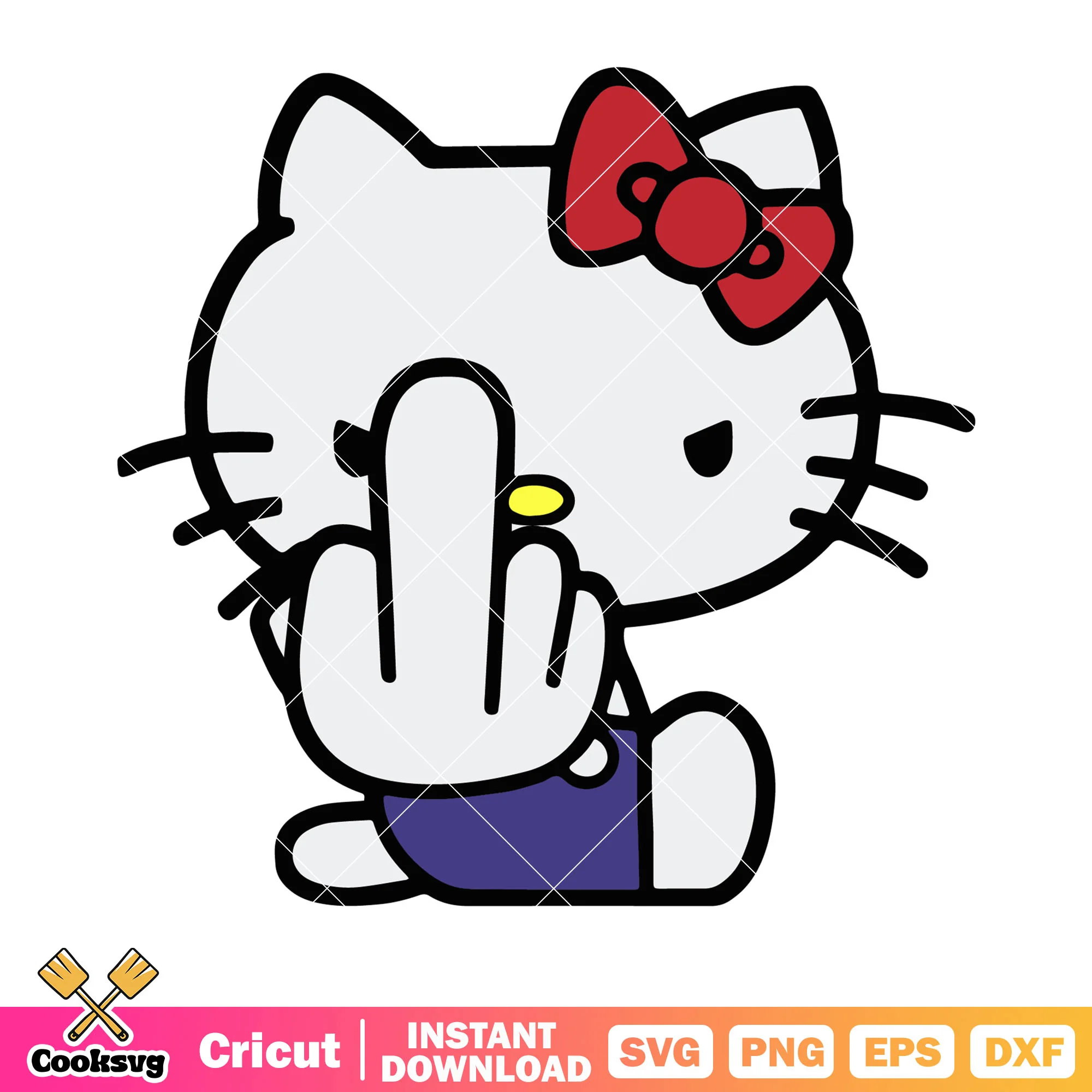 Angry Hello kitty svg, red bow tie svg, midle finger svg