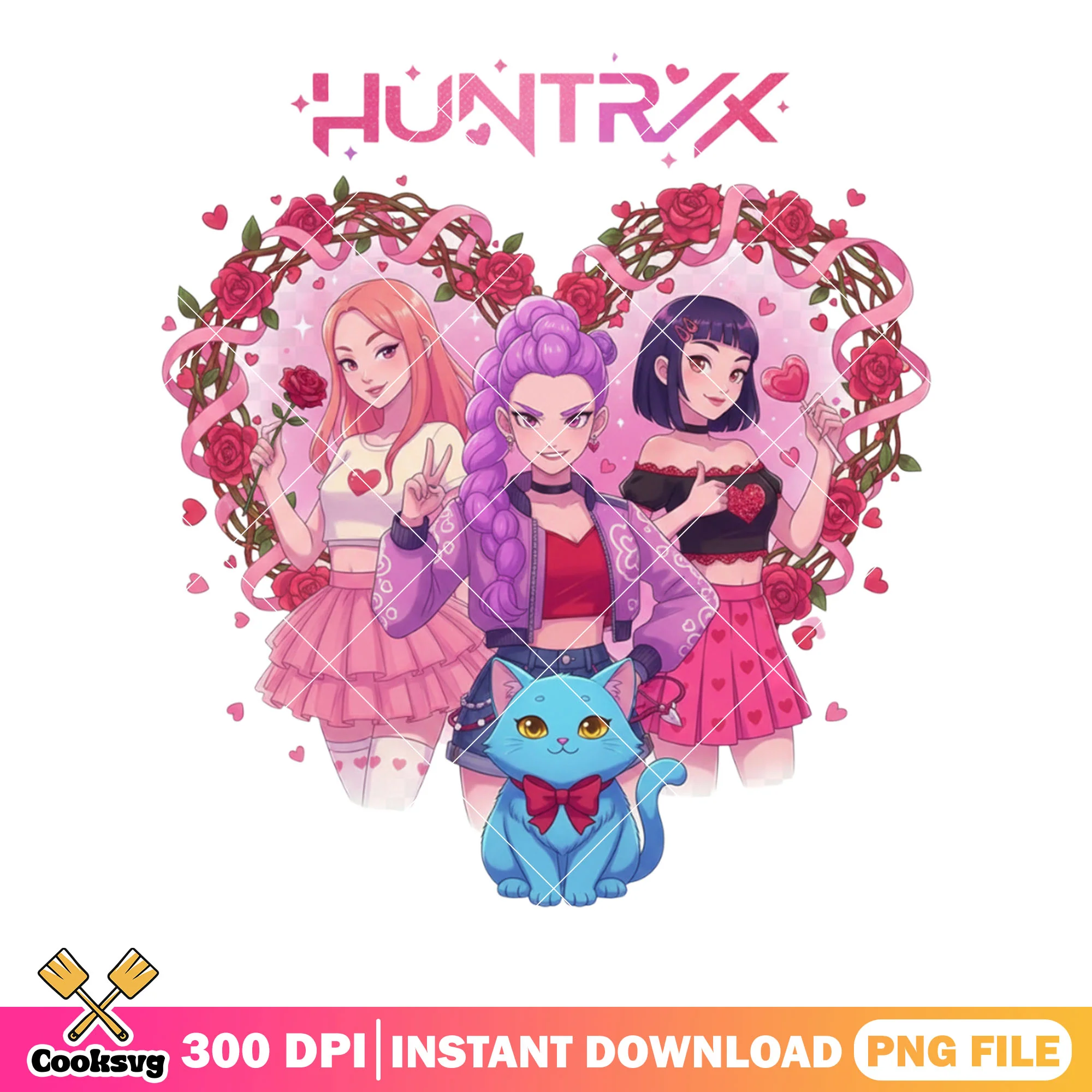 Anime huntrix poster valentines png, huntrix girls png, valentines vibes png