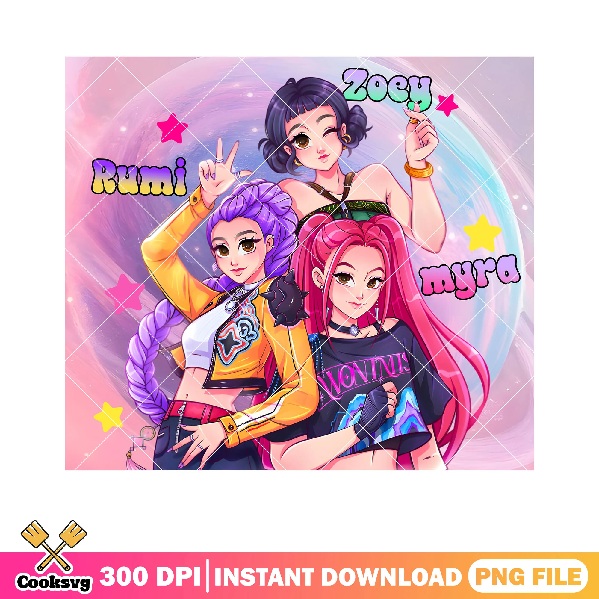Anime style trio huntrix png tumbler, huntrix band png, kpop huntrix png