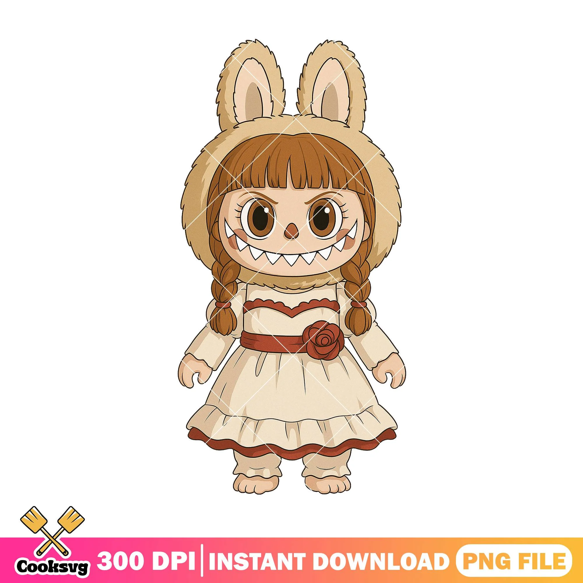 Annabelle outfit labubu png, labubu cute png, happy halloween png
