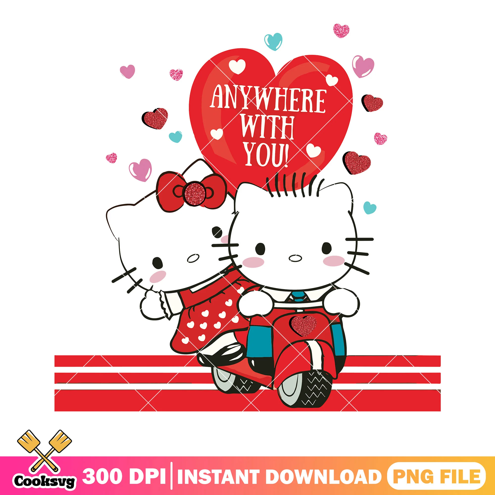 Anywhere with you hello kitty png, sanrio png, valentine couple png