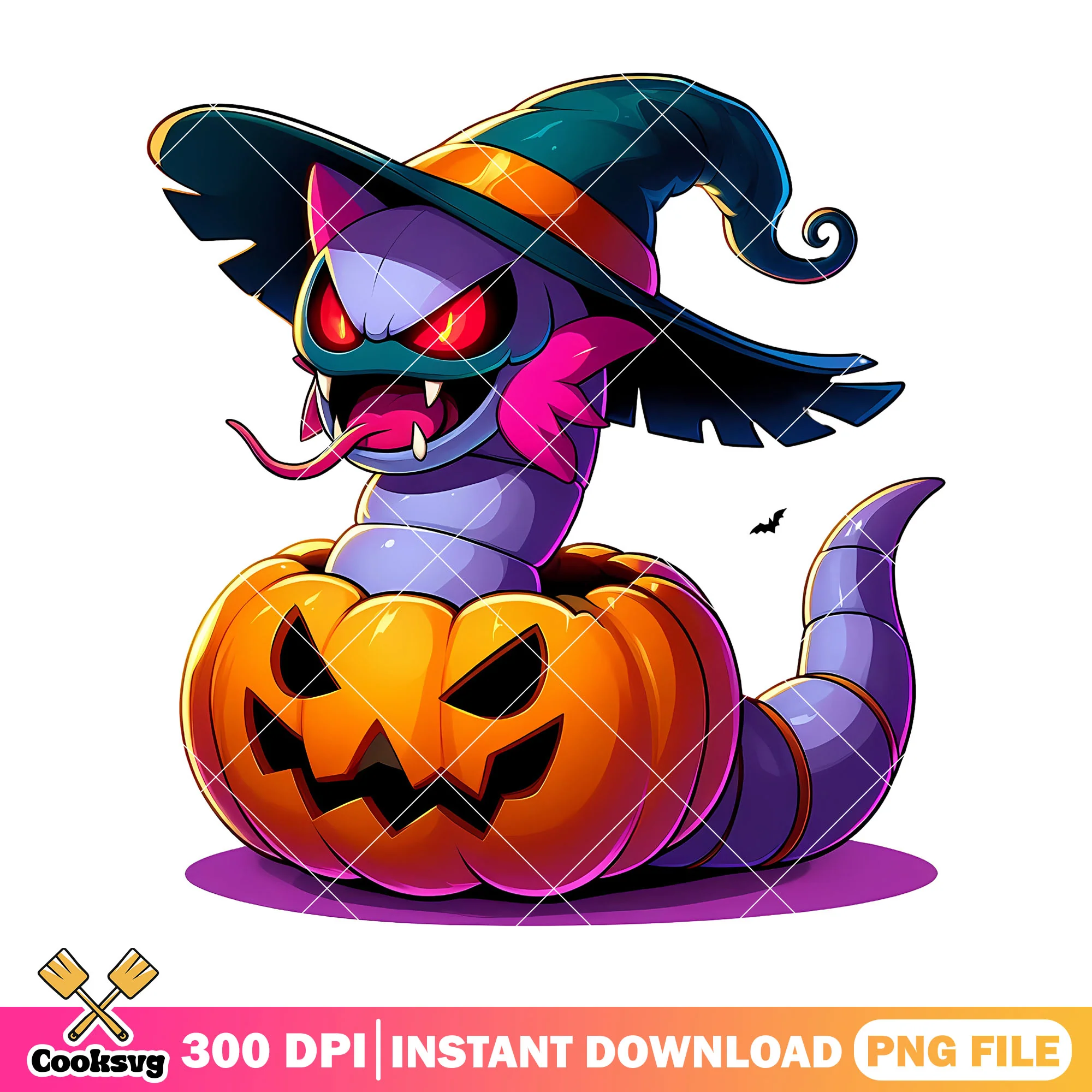 Arbok Witch Hat Pumpkin png, cartoon png, halloween decor png