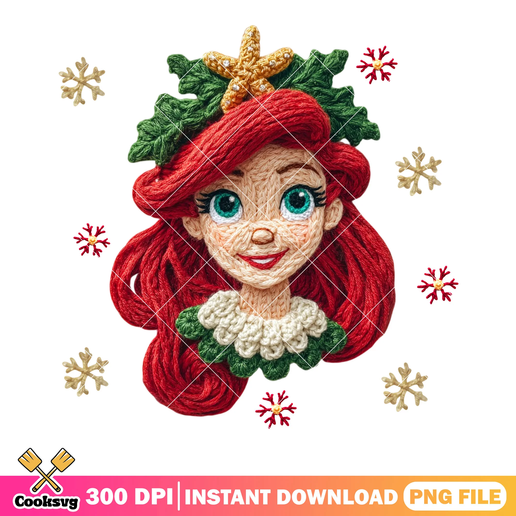 Ariel crochet christmas png, disney Christmas png, the little mermaid png