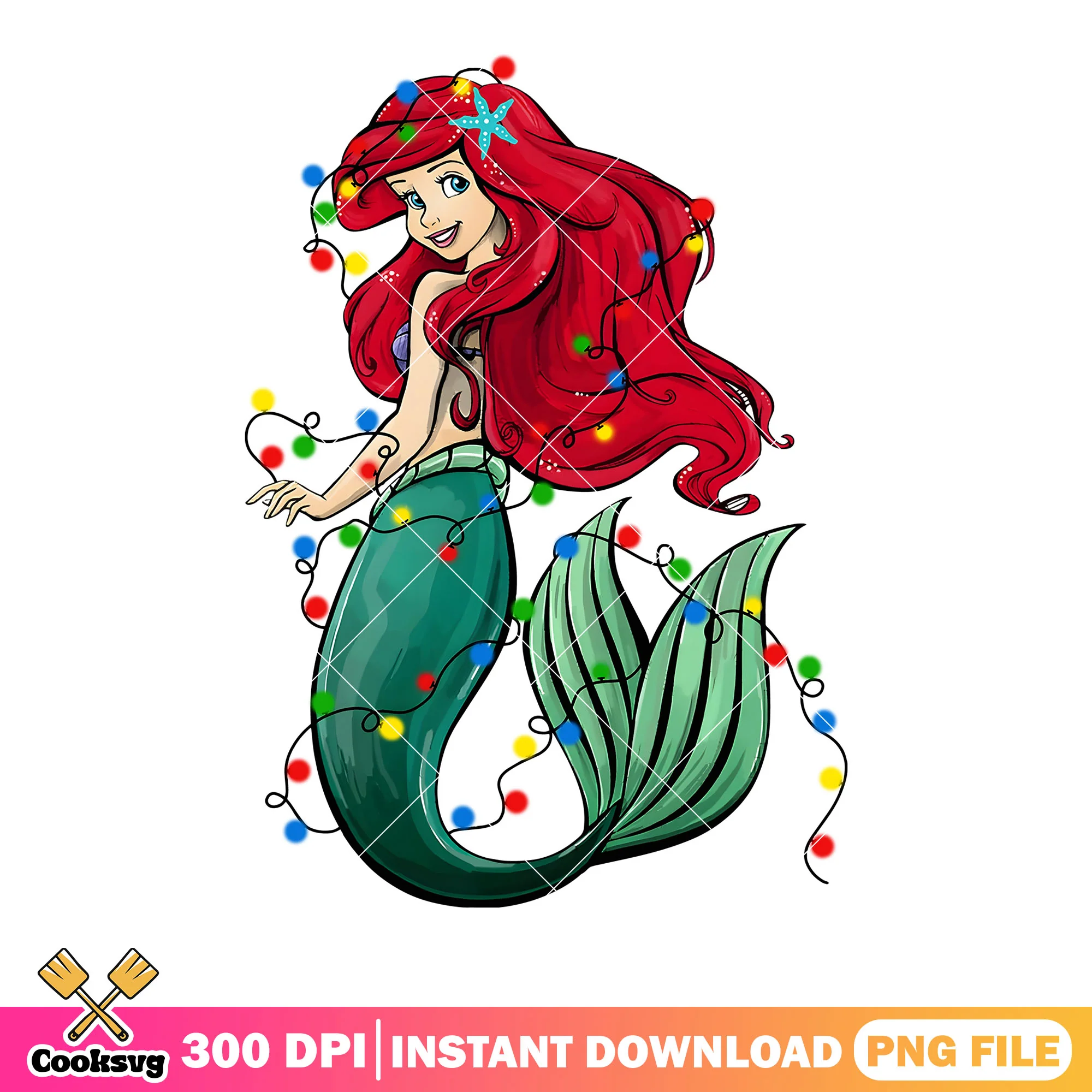 Ariel little mermaid png, tanged lights png, ariel noel so cute png
