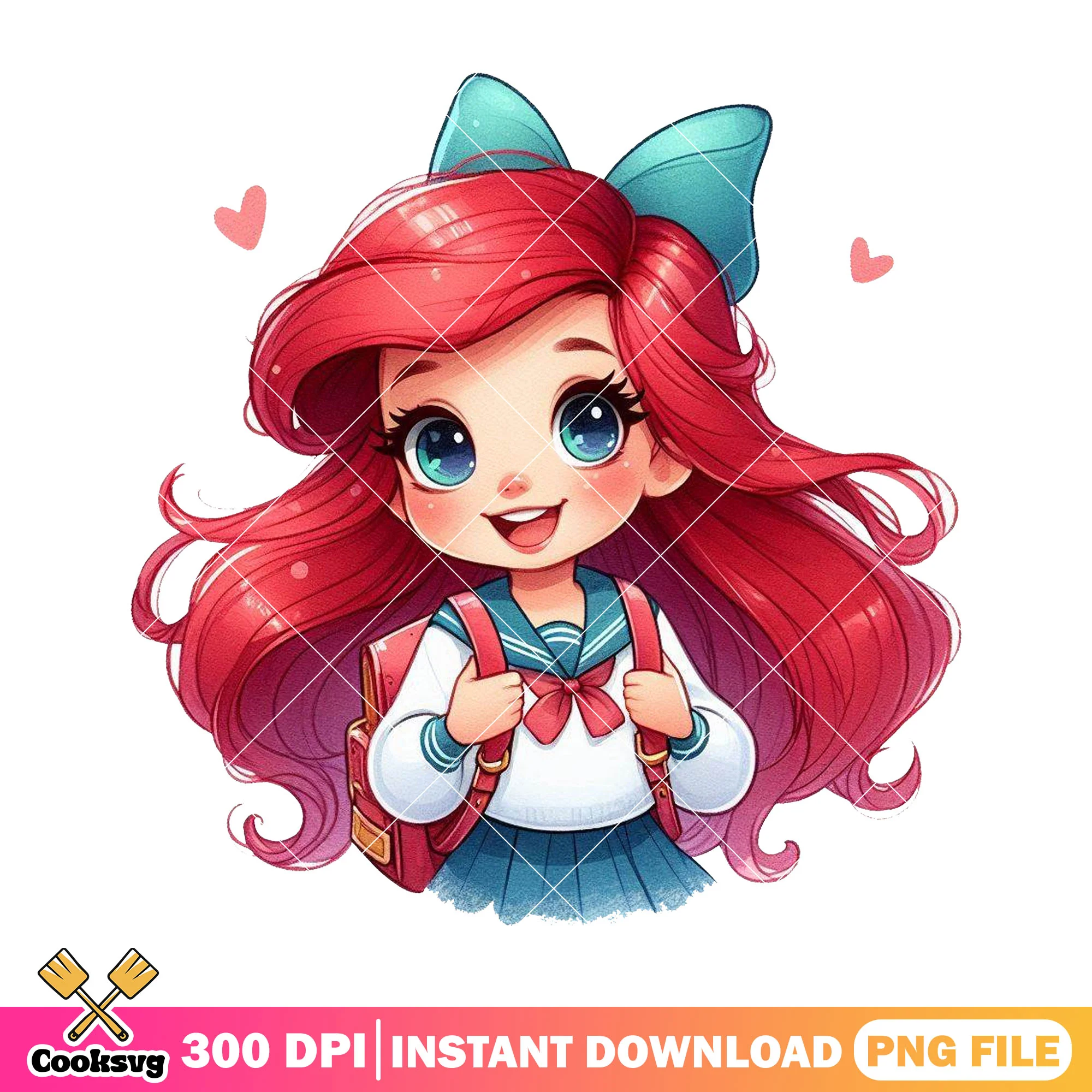 Ariel lovely girl png, when back to school png, ariel disney png