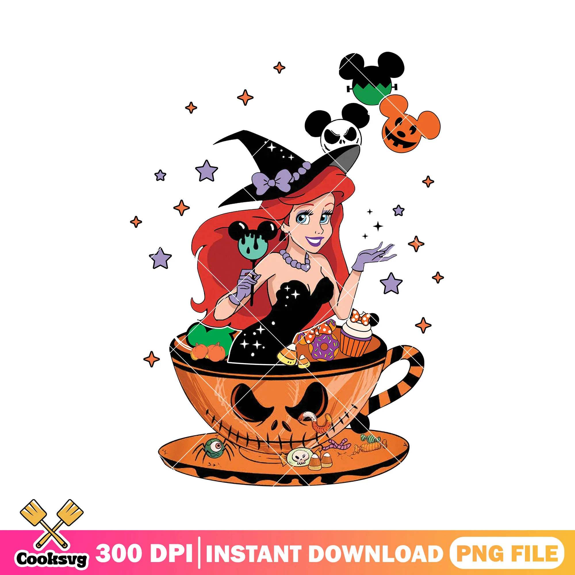 Ariel witch halloween art png, disney princess png, disney halloween png