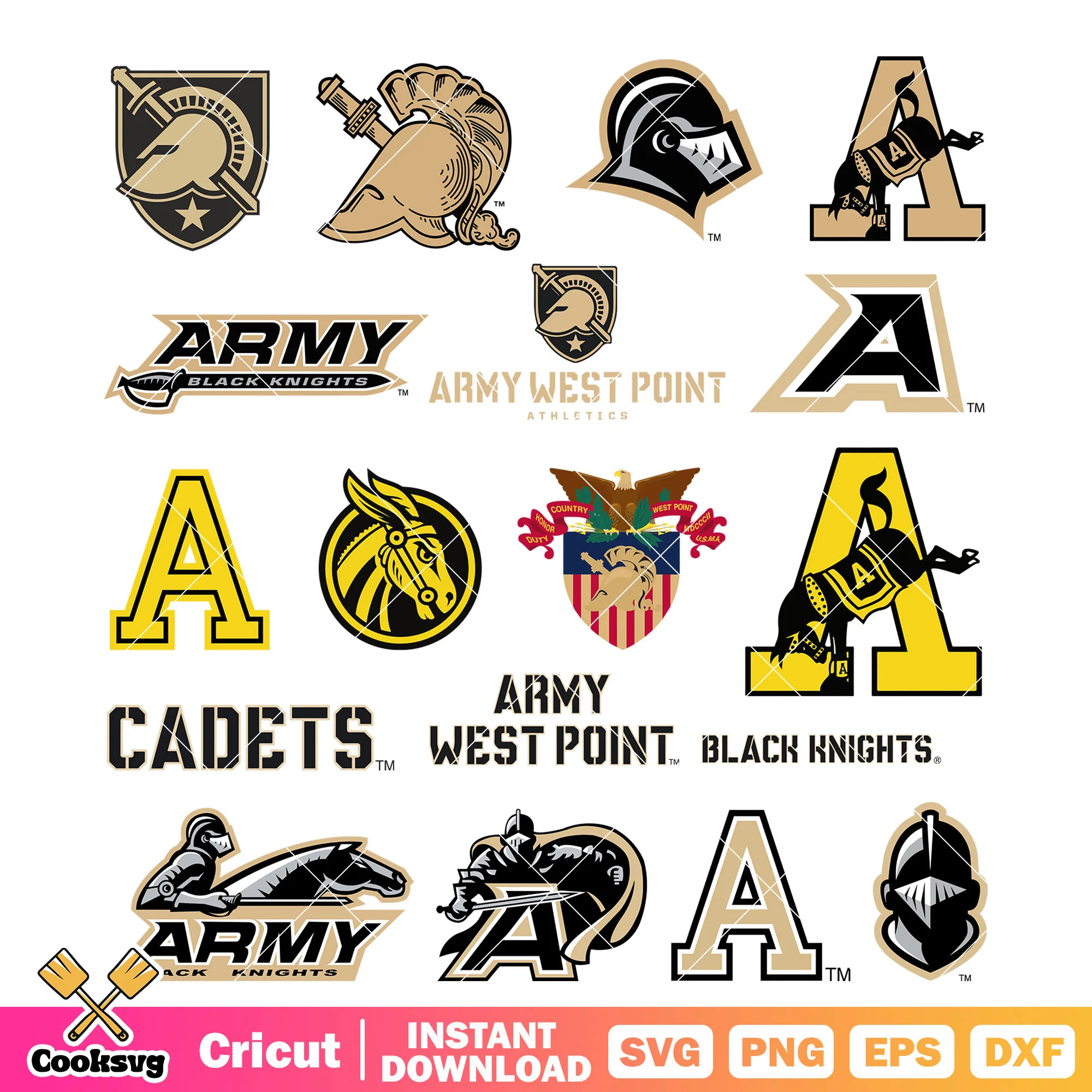 Army Black Kinghts logo bundle design svg, ncaa football logo svg