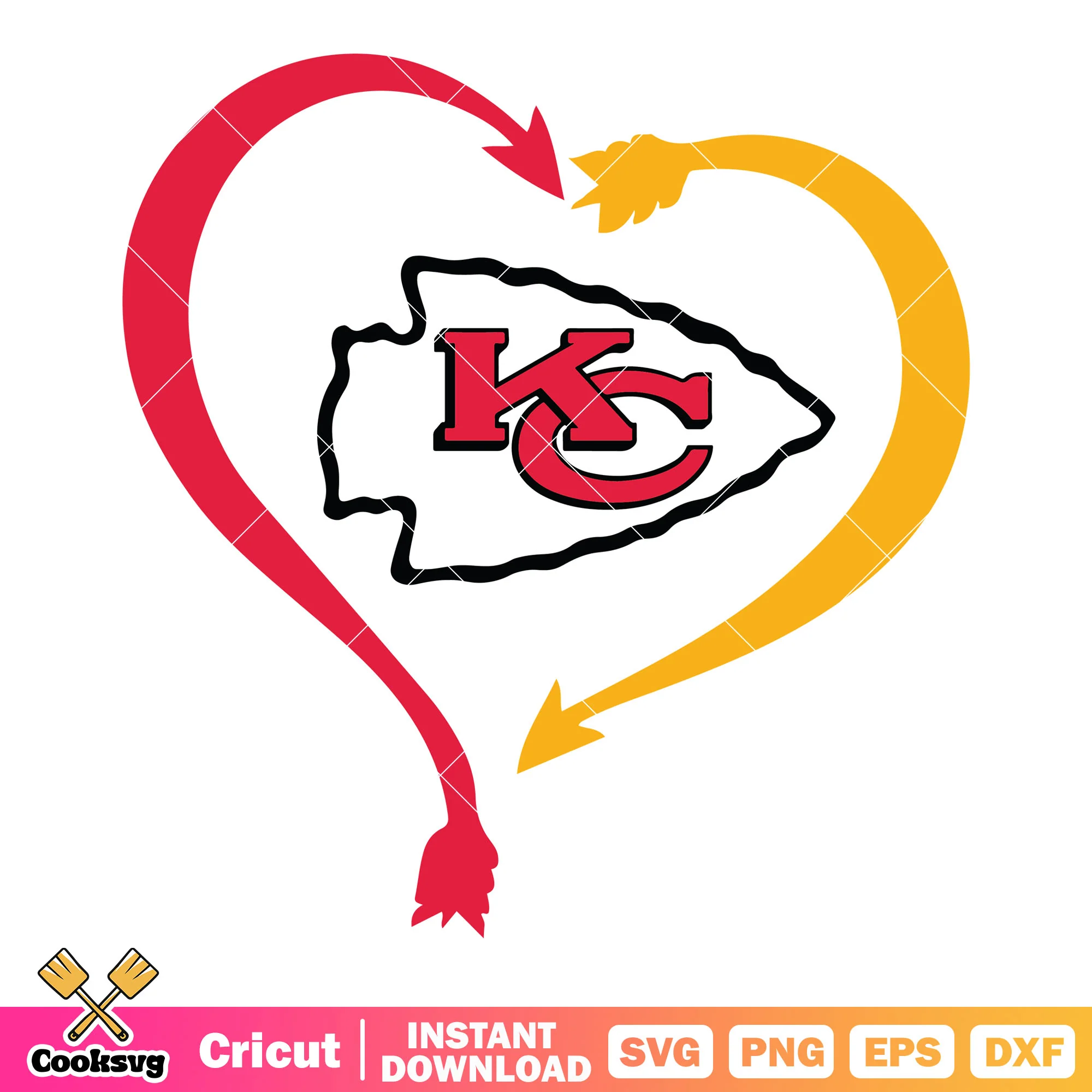 Arrow heart kc football svg, kc chiefs svg, usa football svg