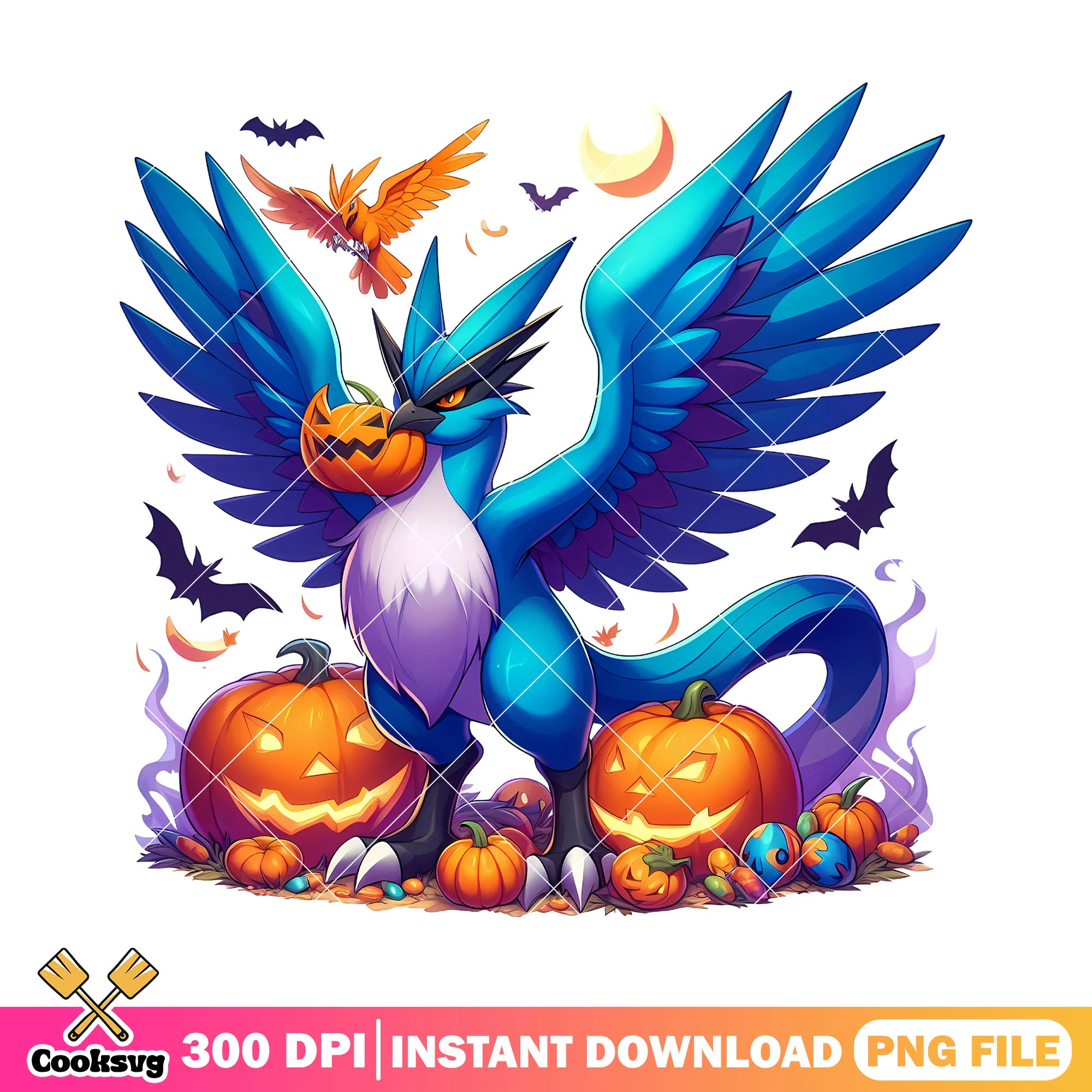 Articuno blue pumpkinpng, halloween movie png, pokemon decor png