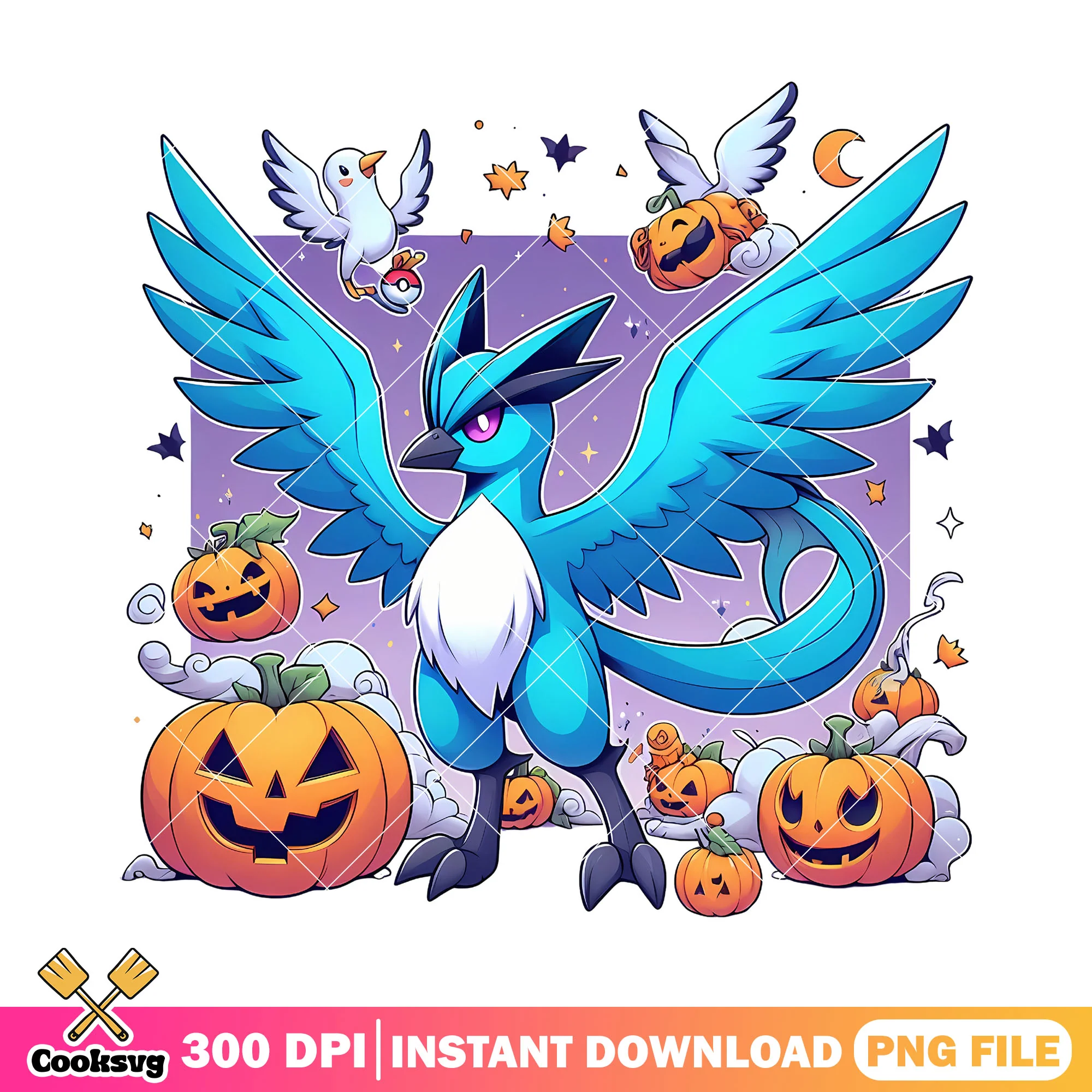Articuno pumpkin spooky png, halloween spirit png, pokemon movie png