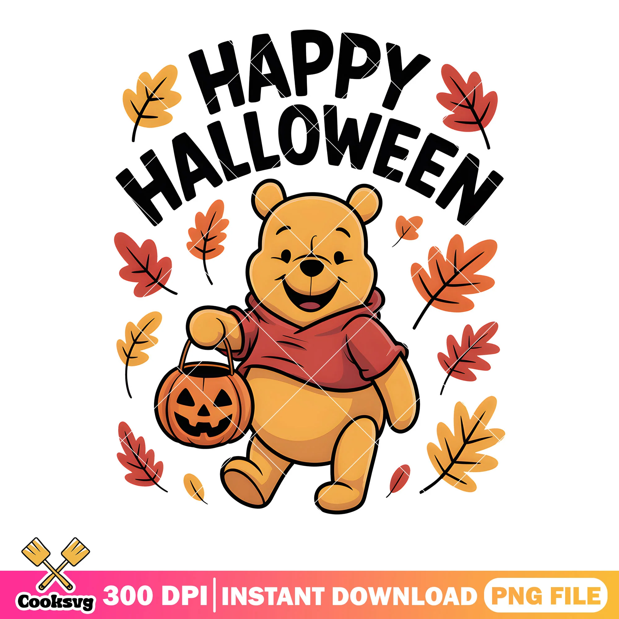 Autumn pooh leaf halloween png, pooh bear png, disney pooh png