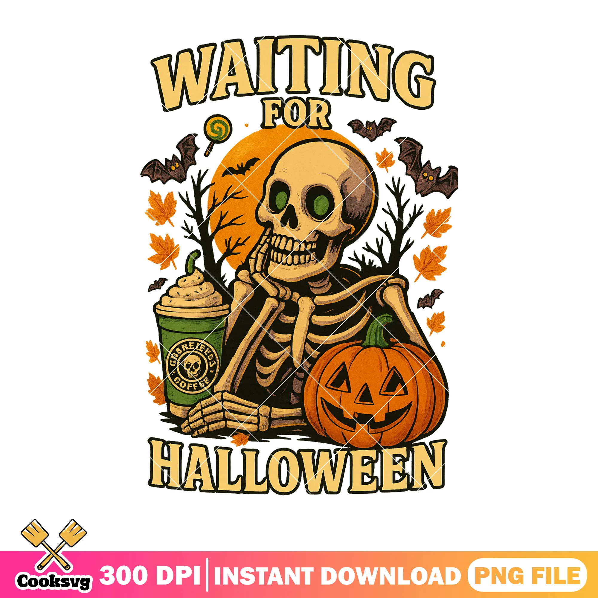 Autumn vibe skeleton png, wicker pumpkin png, scary bats png