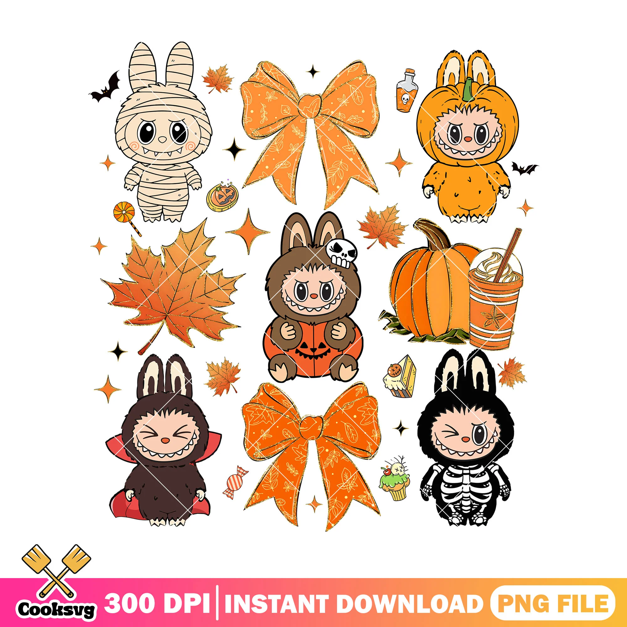 Autumns theme labubu png, halloween spirit png, labubu dolls png