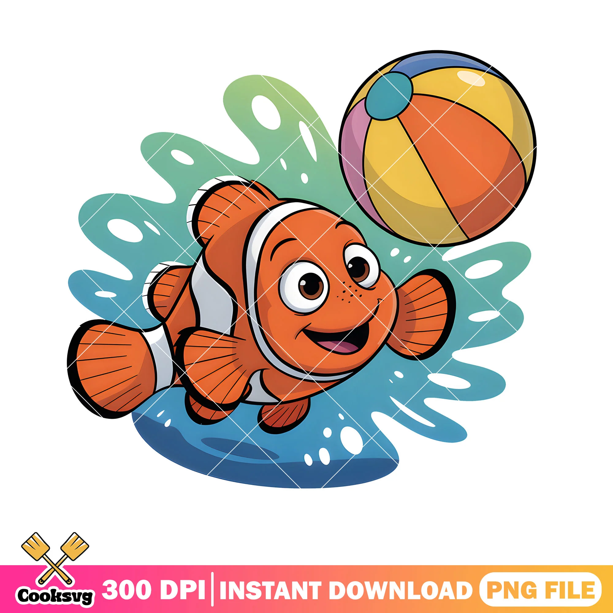 Baby beach ball vibes png, nemo clownfish png, disney sticker png