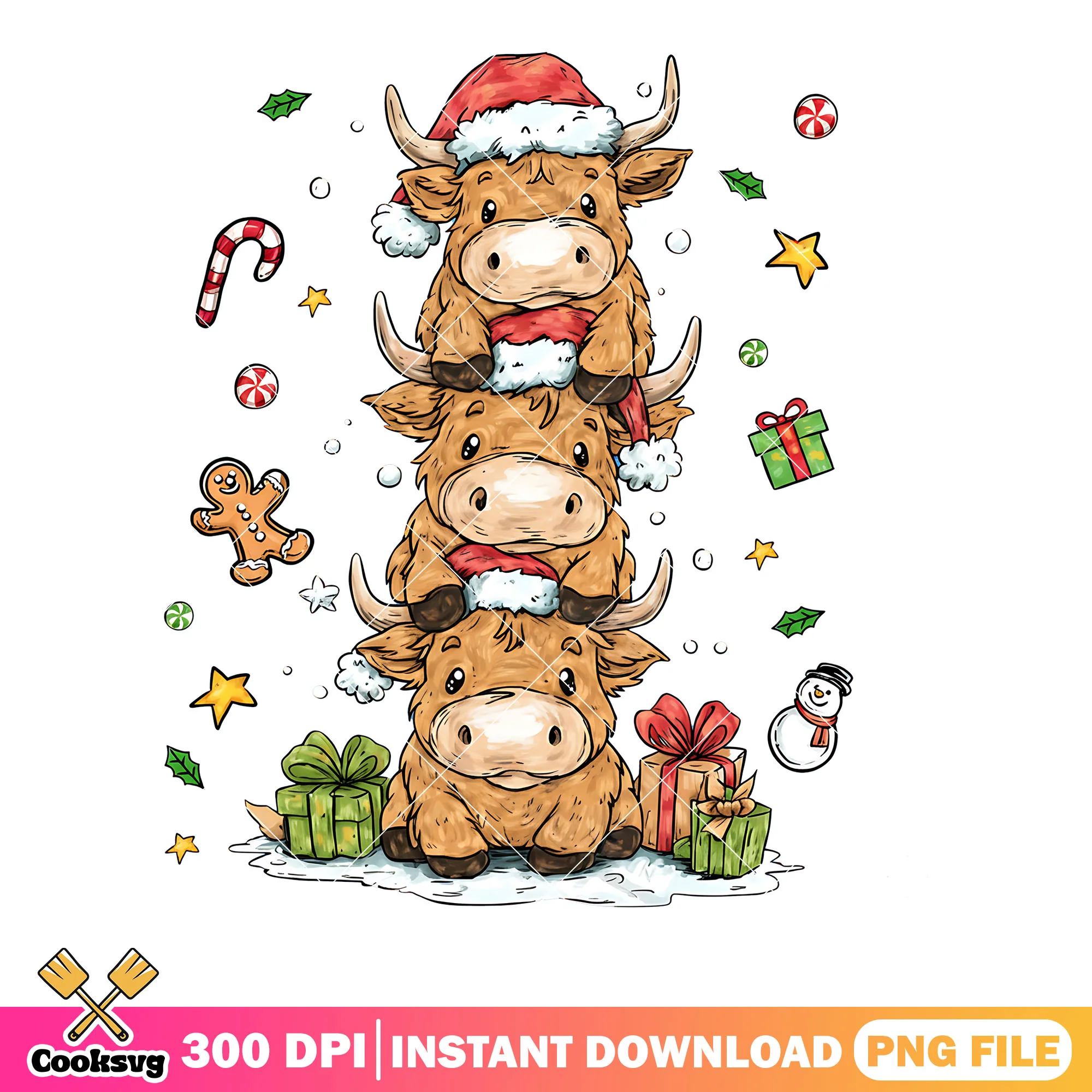 Baby buffalo christmas png, merry christmas png, christmas gifts png