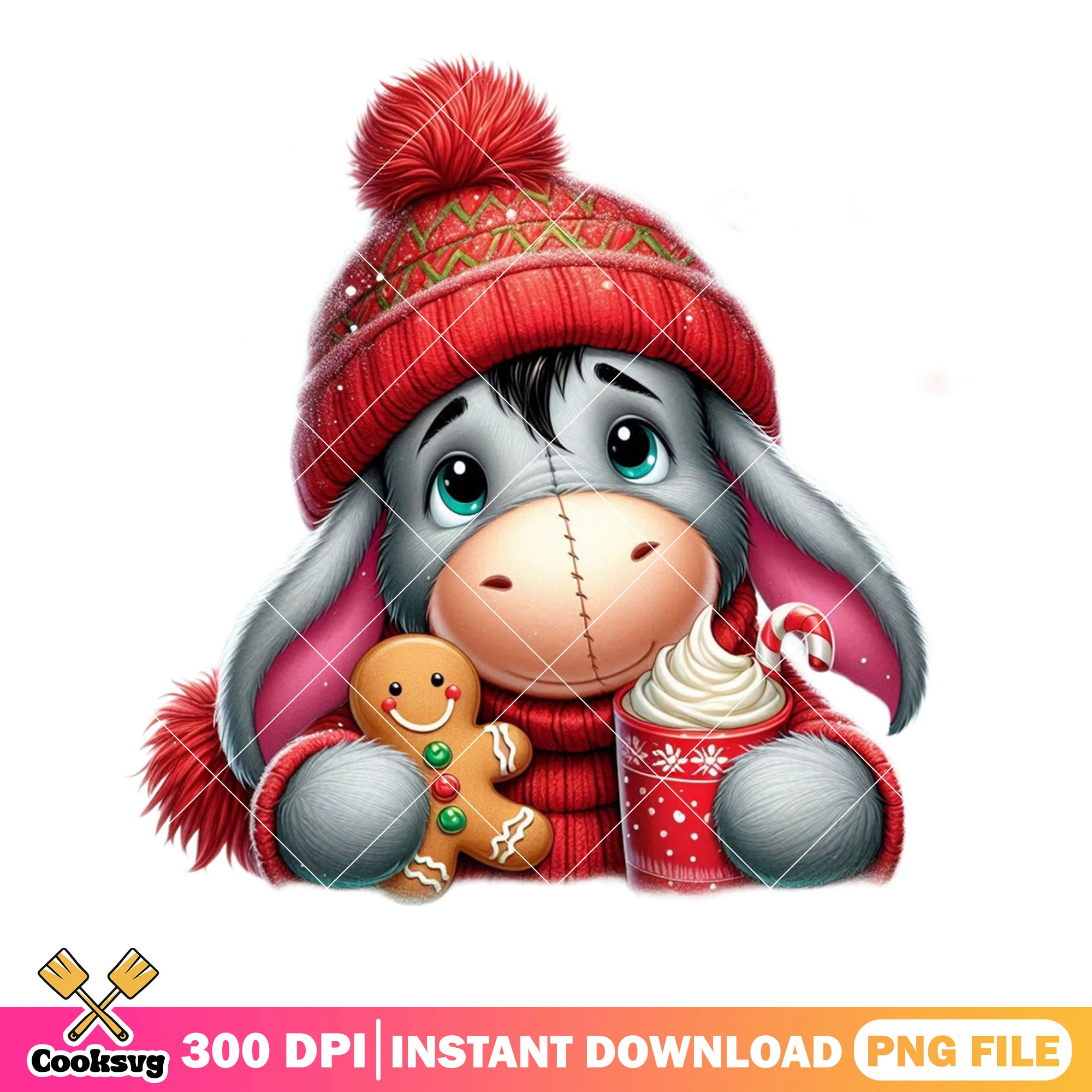 Baby eeyore christmas png, winnie the pooh png, christmas coffee png