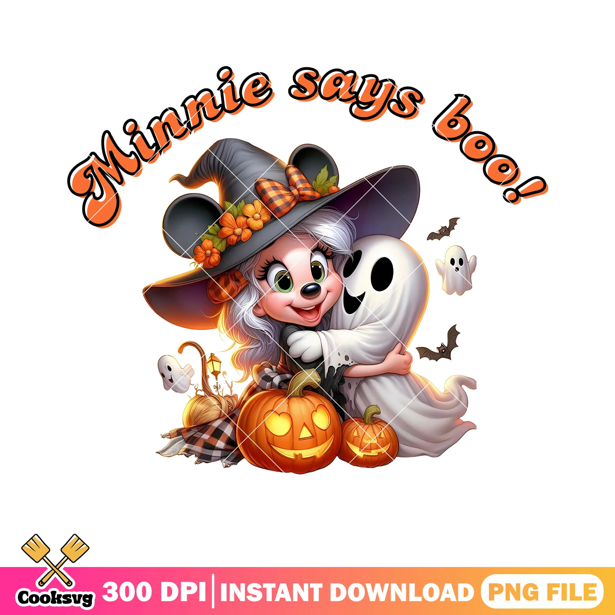 Baby ghost and minnie png, scary pumpkin halloween png, scary bat png