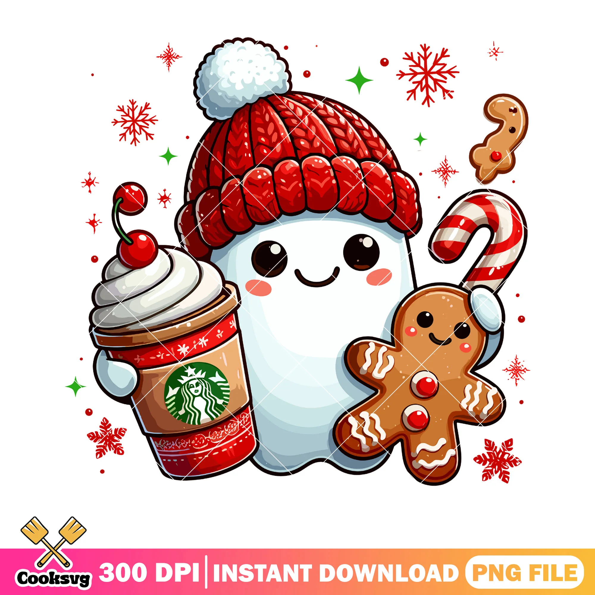 Baby ghost candy cane png, red beanie png, halloween scary png