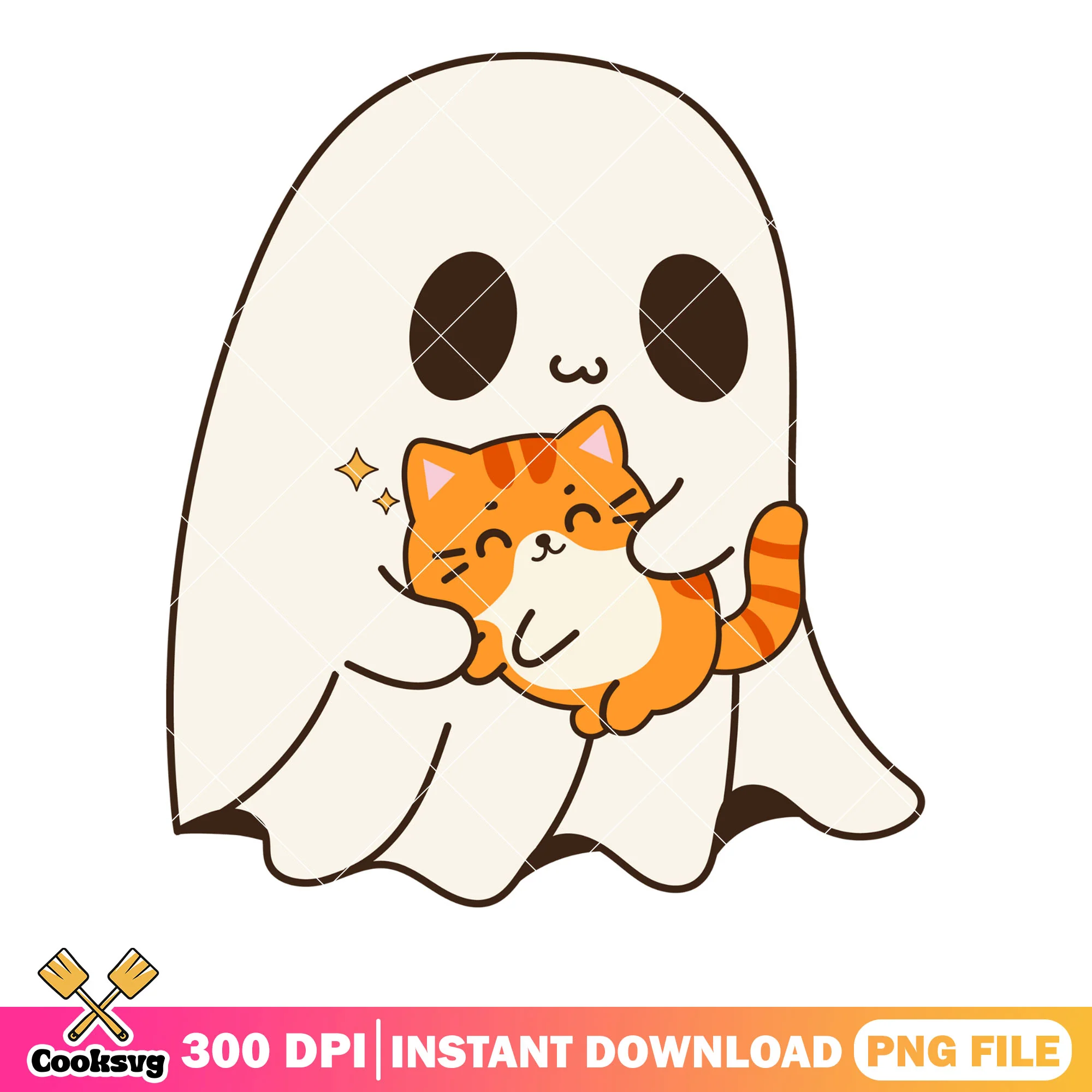 Baby orange cat ghost png, scary blanket png, halloween scary png