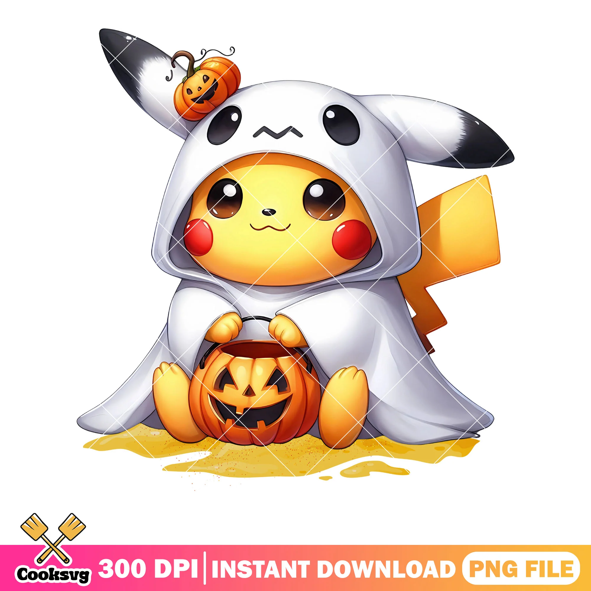 Baby pickachu png, ghost costume png, nintendo halloween png
