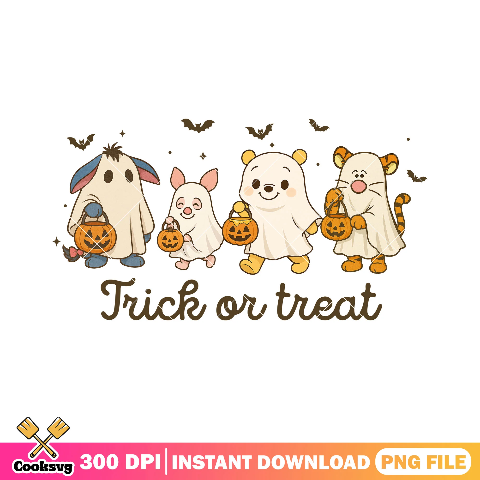 Baby pooh and friends trick or treat png, disney halloween png, winnie the pooh png