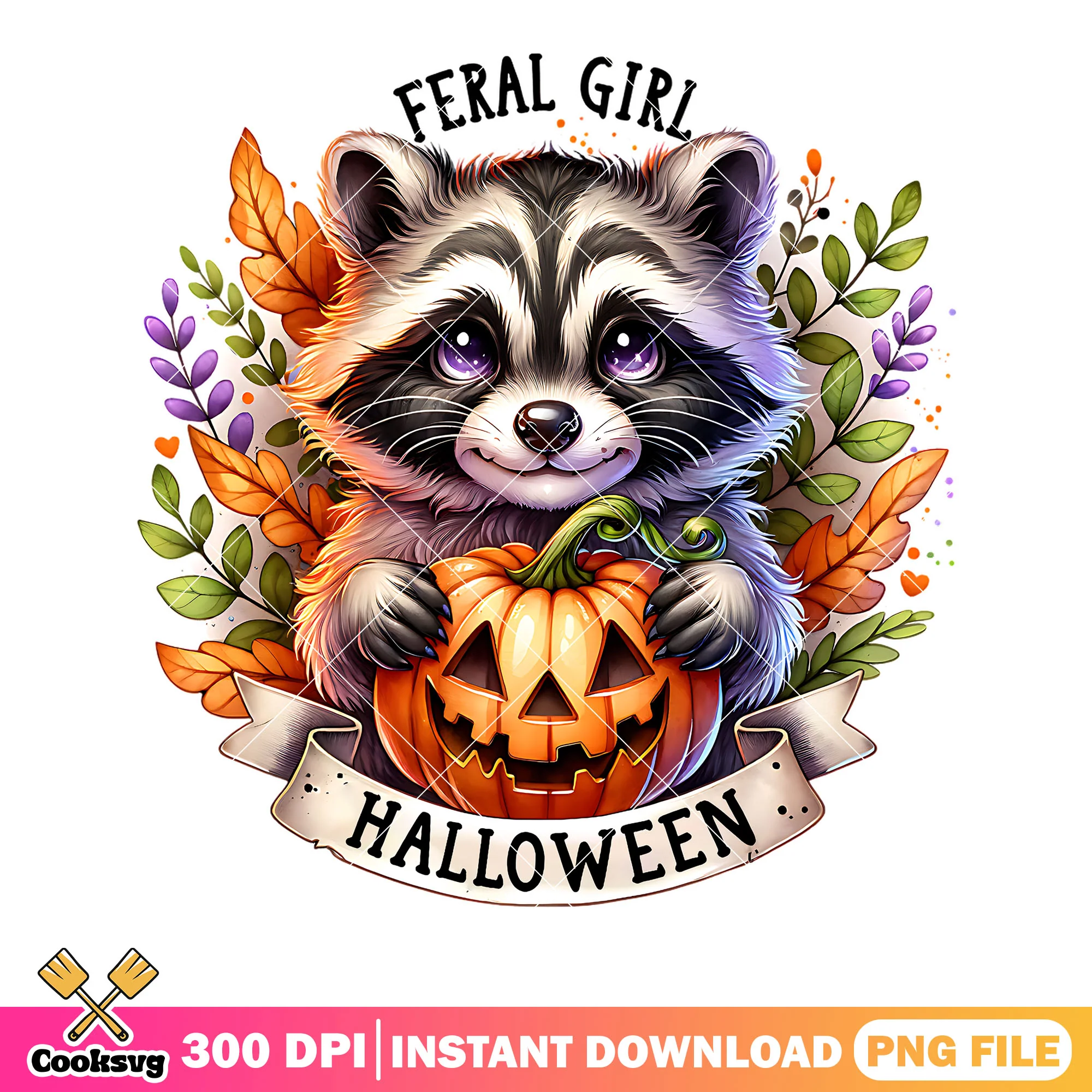 Baby Racoon jack o lanten png, feral girl png, halloween scary png