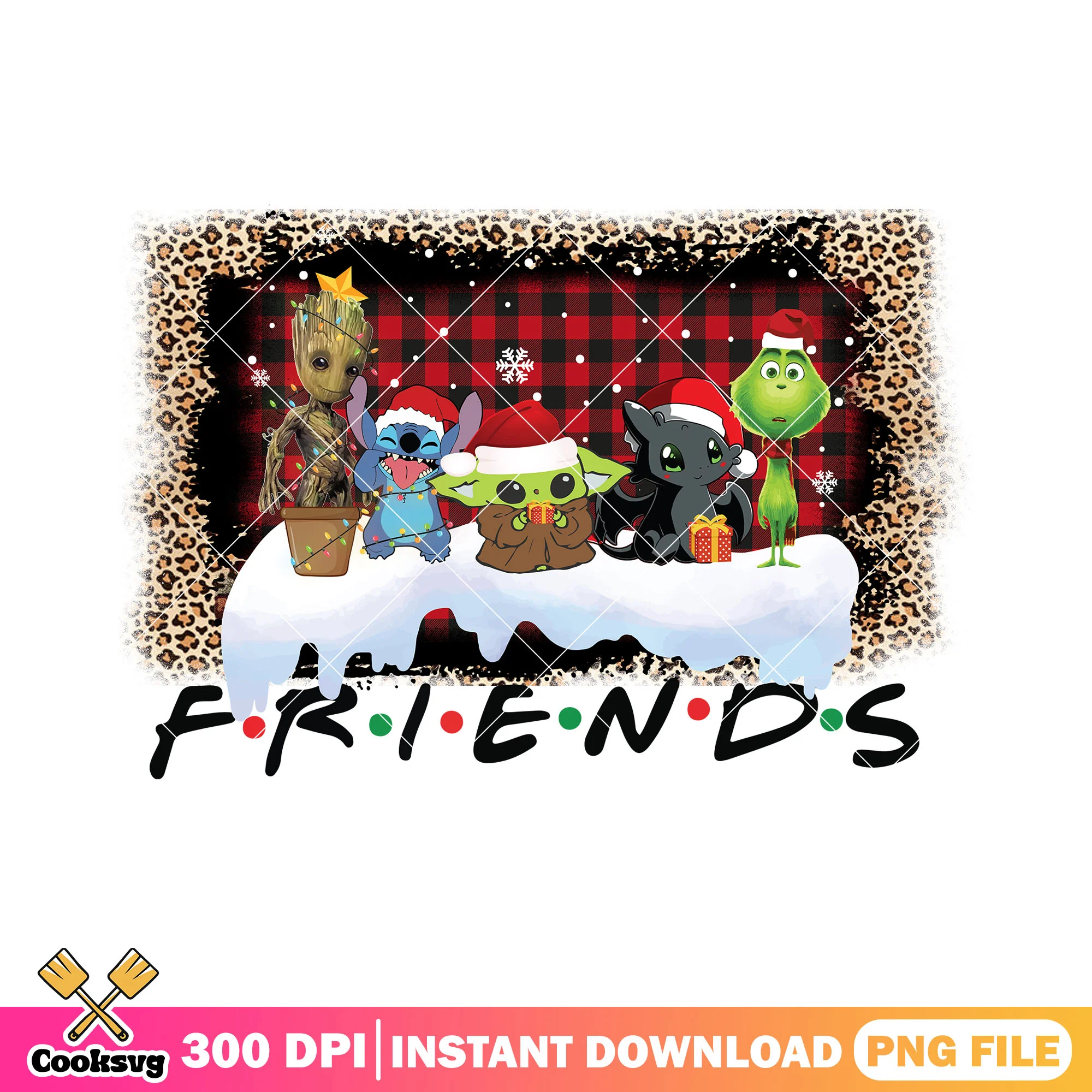 Baby yoda and friends christmas png, groot christmas png, stitch png