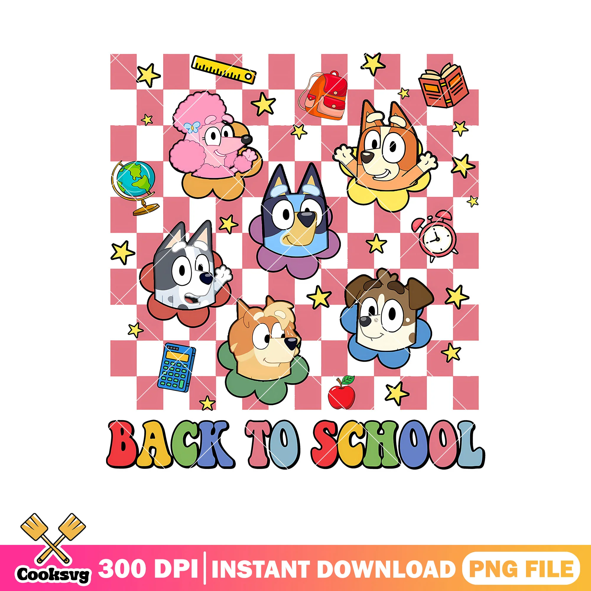 Back to school bluey head friends png, bluey books png, cartoon bluey png