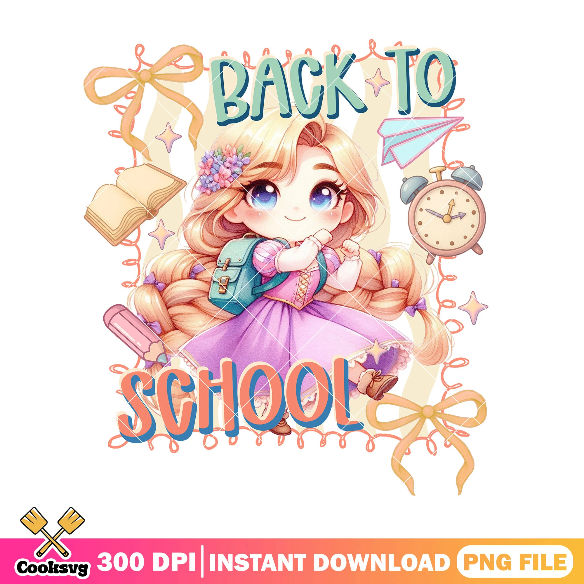Back to school rapunzel png, rapunzel cute png, go back to school png