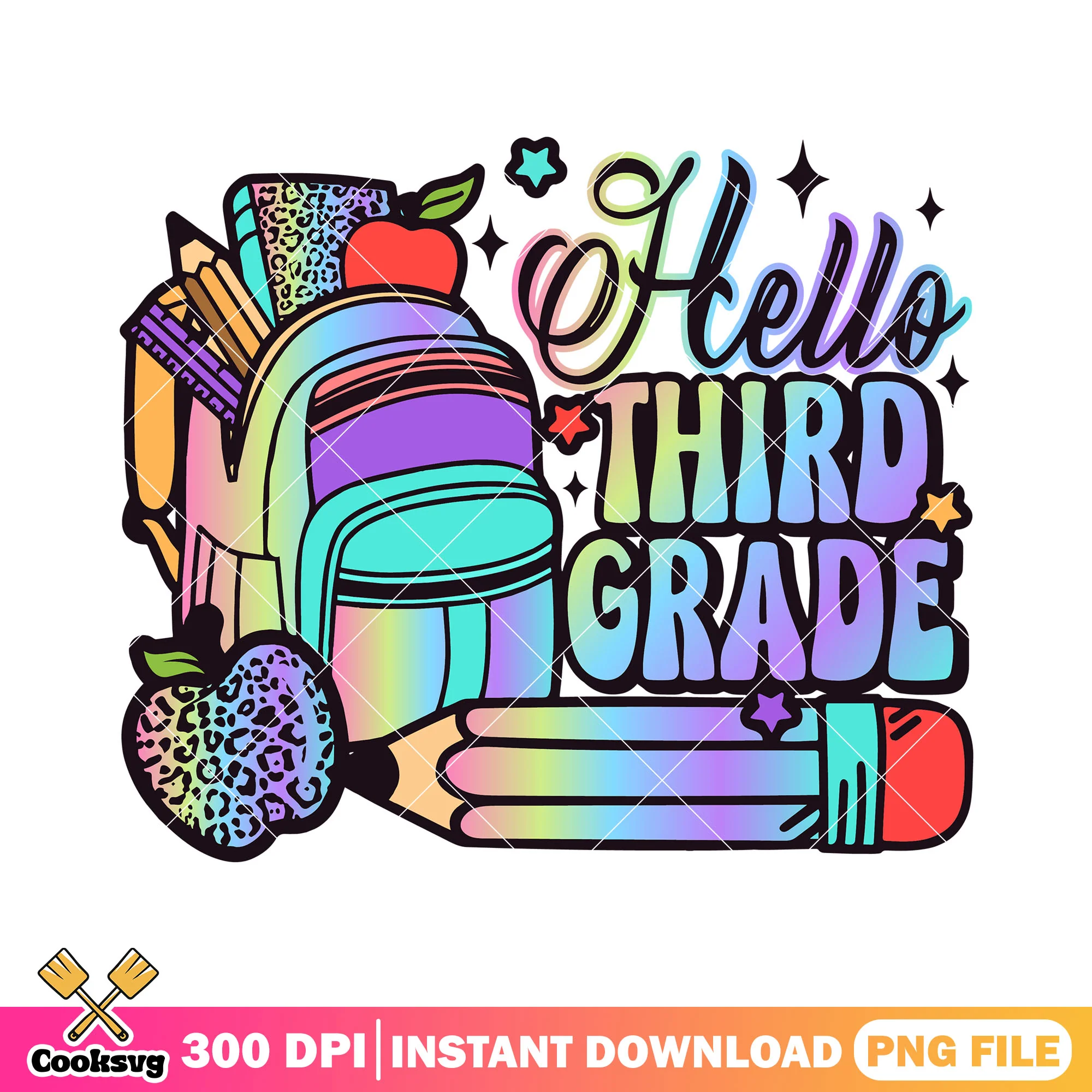 Backpack third grade design png, go back to school png, rainbow art png