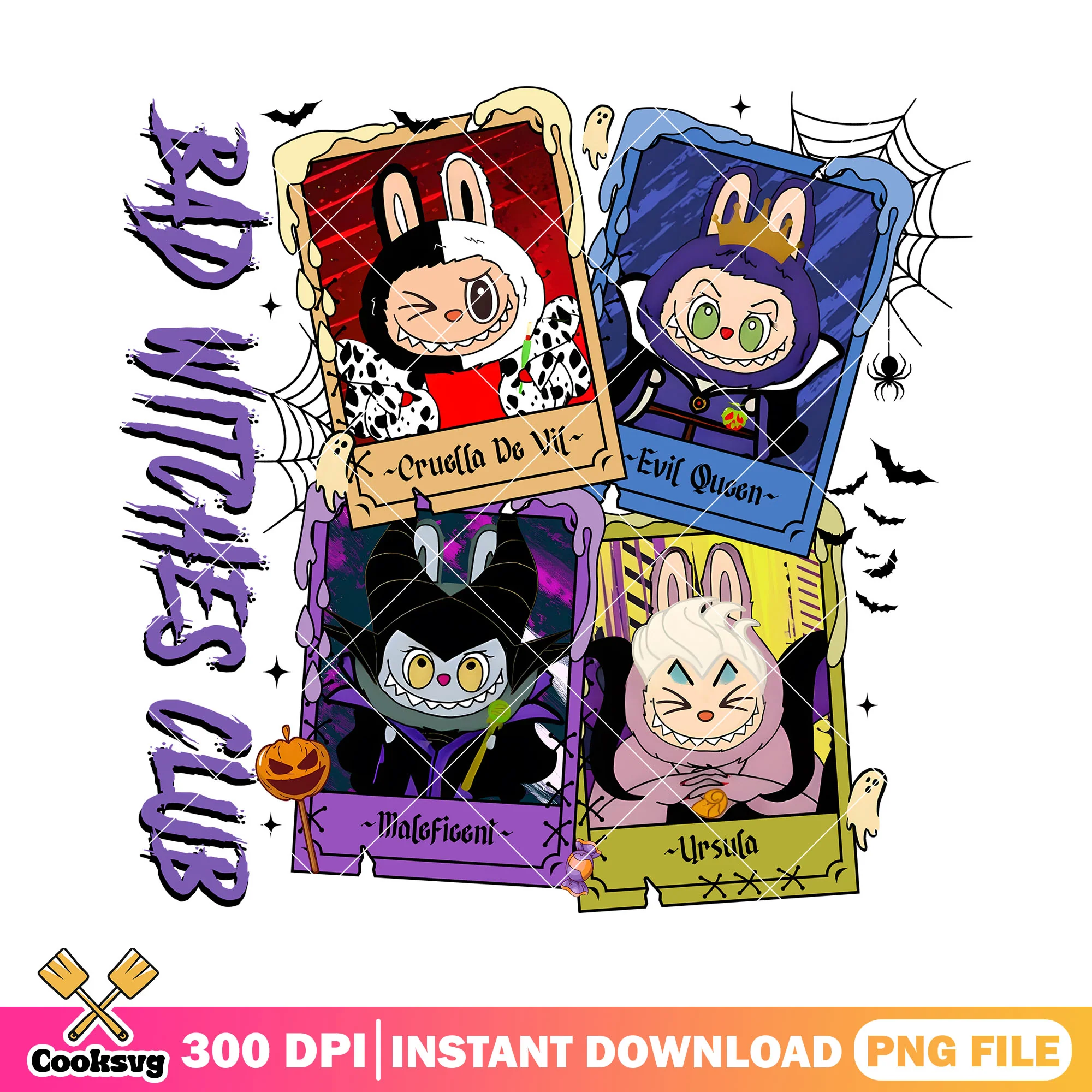 Bad witches club png, halloween drawings png, labubu macaron png