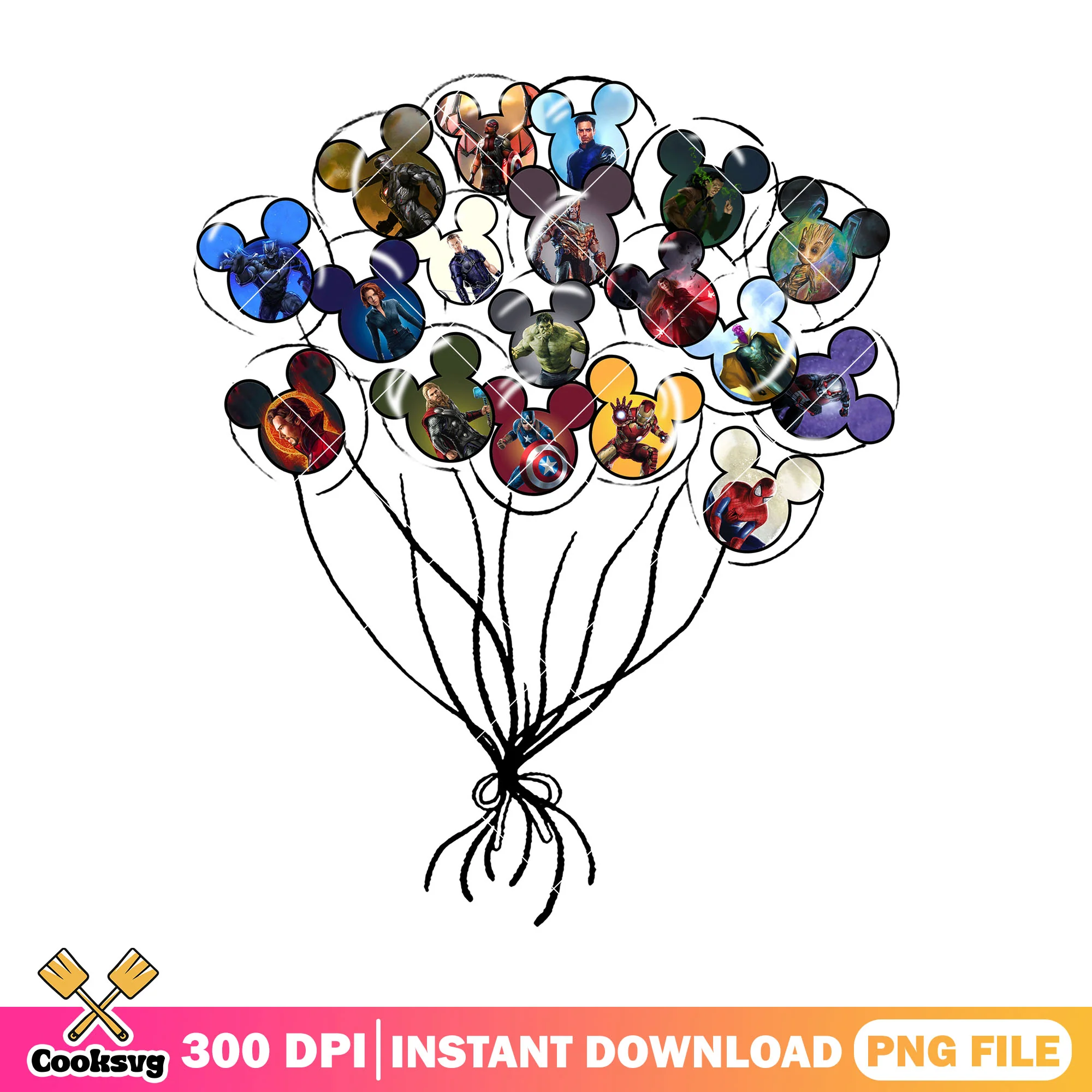 Balloon superhero png, disney land png, marvel heroes png