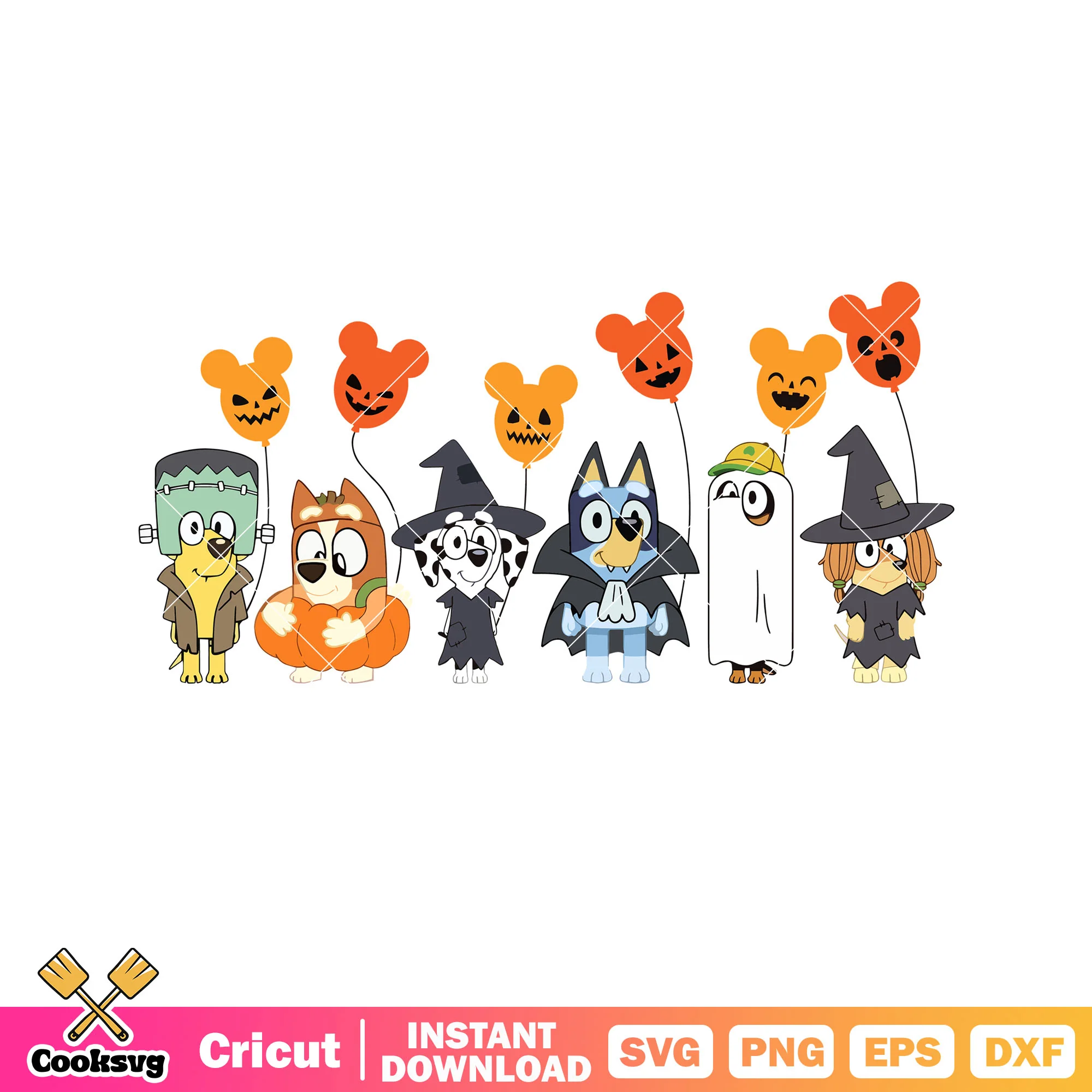 Balloons halloween bluey dog friends svg, bluey funny svg, bluey halloween svg
