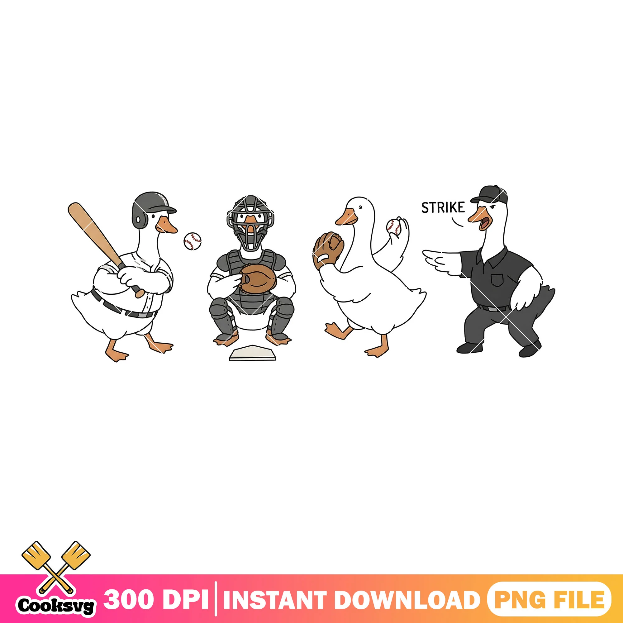 Baseball goose strike png, baseball sport png, funny poster png