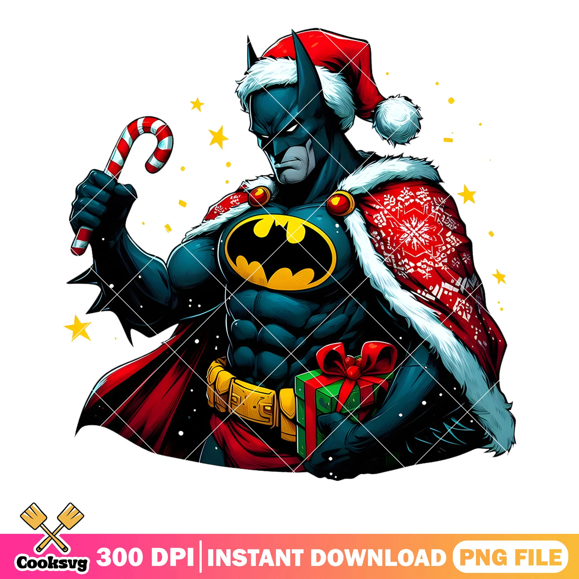 Batman christmas candy png, cool batman santa png, gift batman png