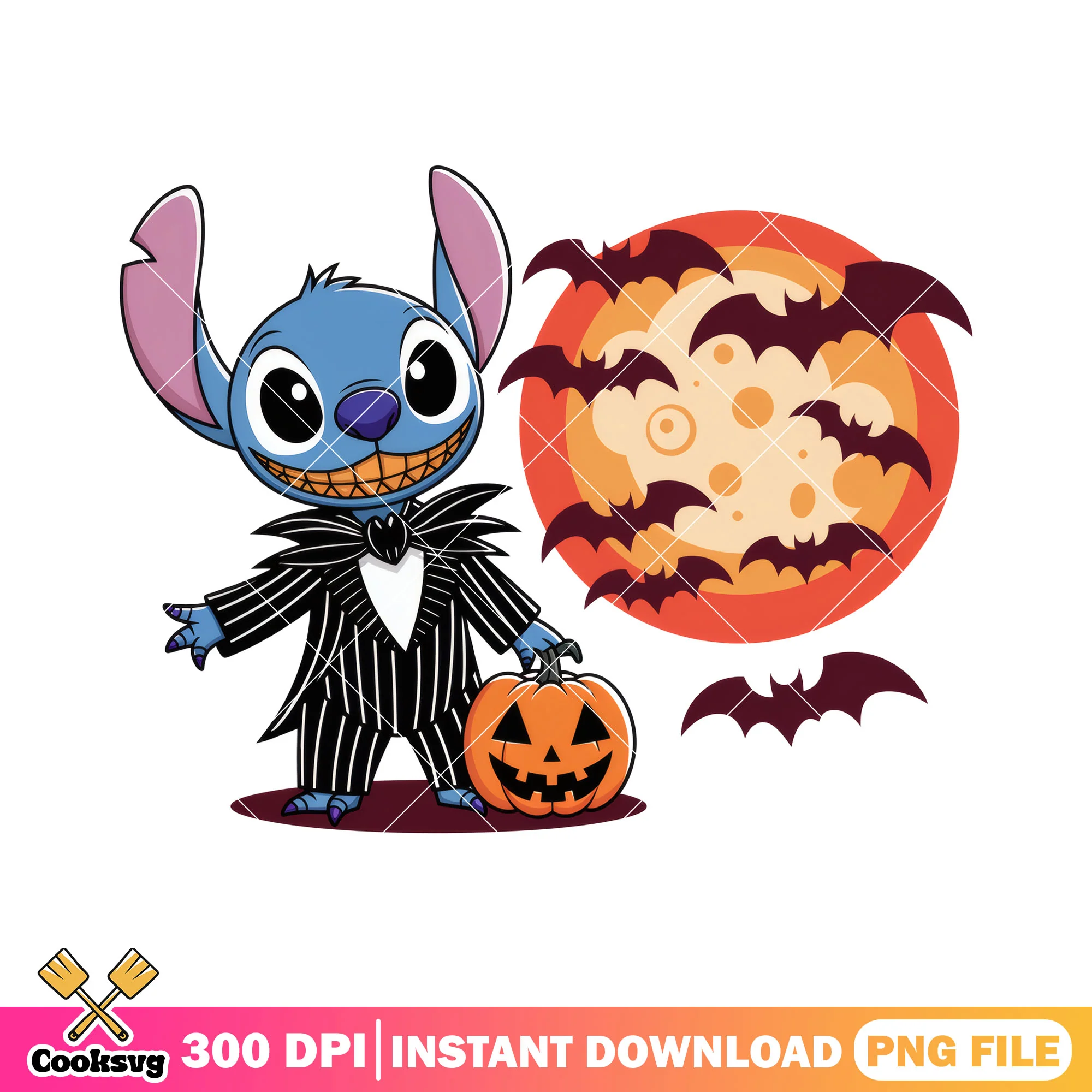 Bats and stitch design png, halloween happy png, disney art png